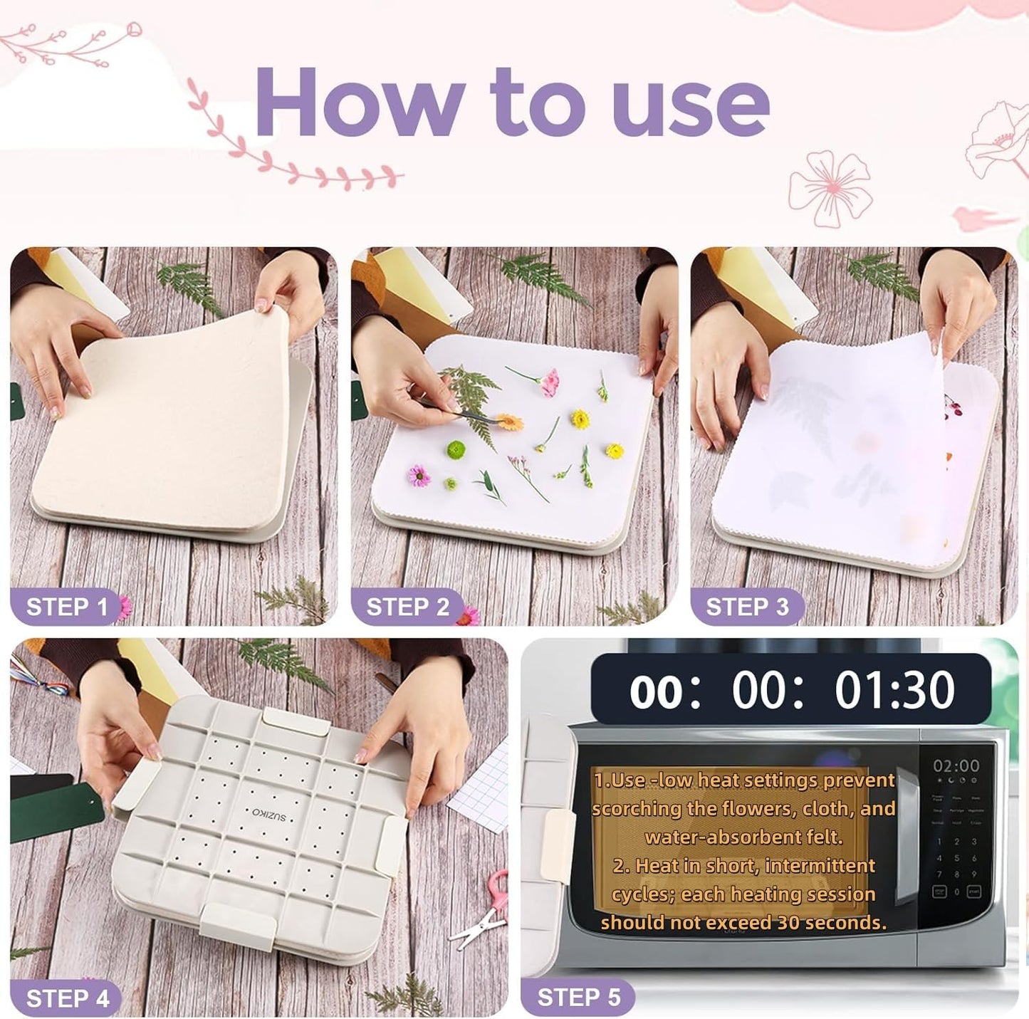 Suziko Quickly Dry Flowers 9 '' (23cm) Large Microwave Flower Press for Press Flowers&Leaves and Making Pressed Flowers with Photo Frame