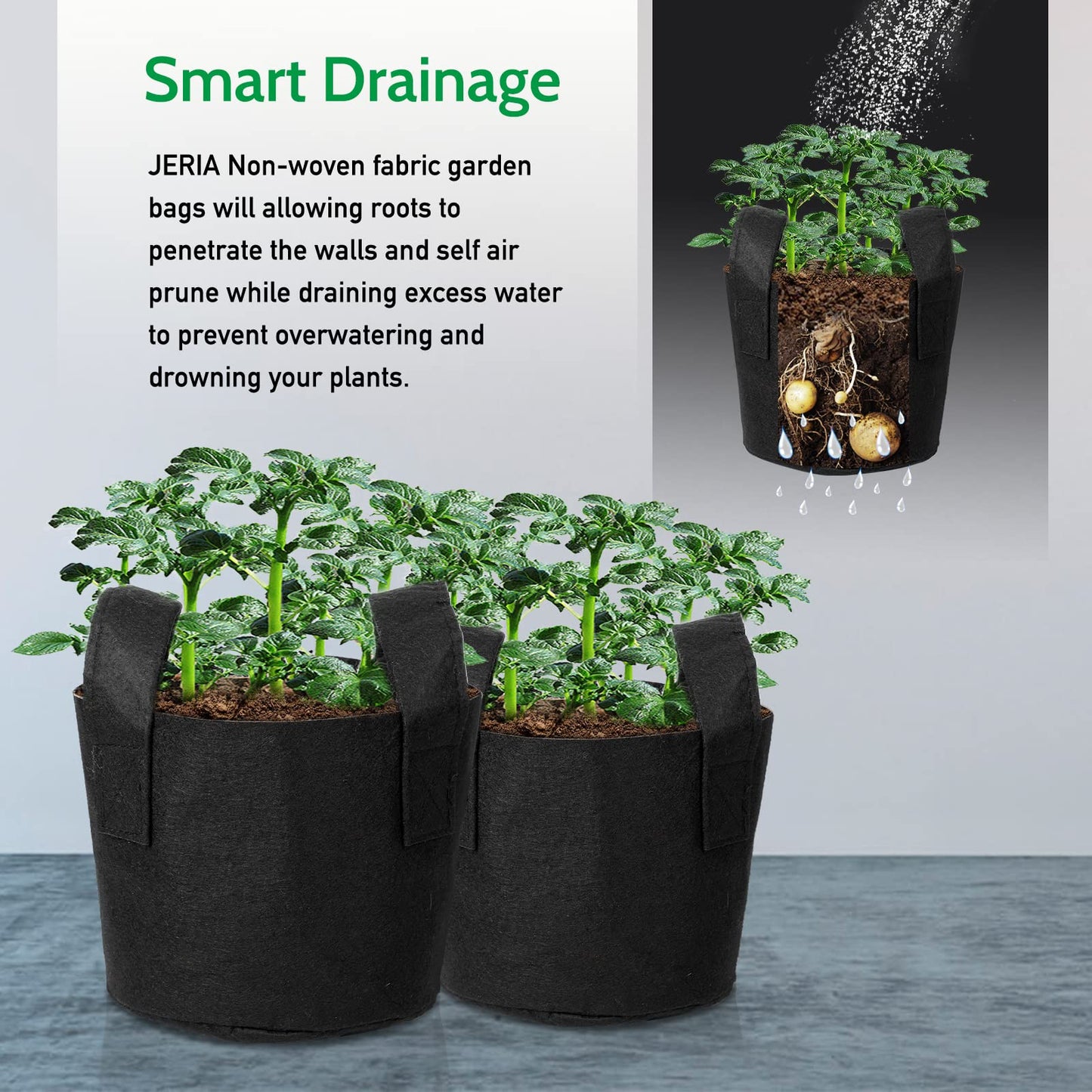 JERIA 12-Pack 10 Gallon, Vegetable/Flower/Plant Grow Bags, Aeration Fabric Pots with Handles (Black)