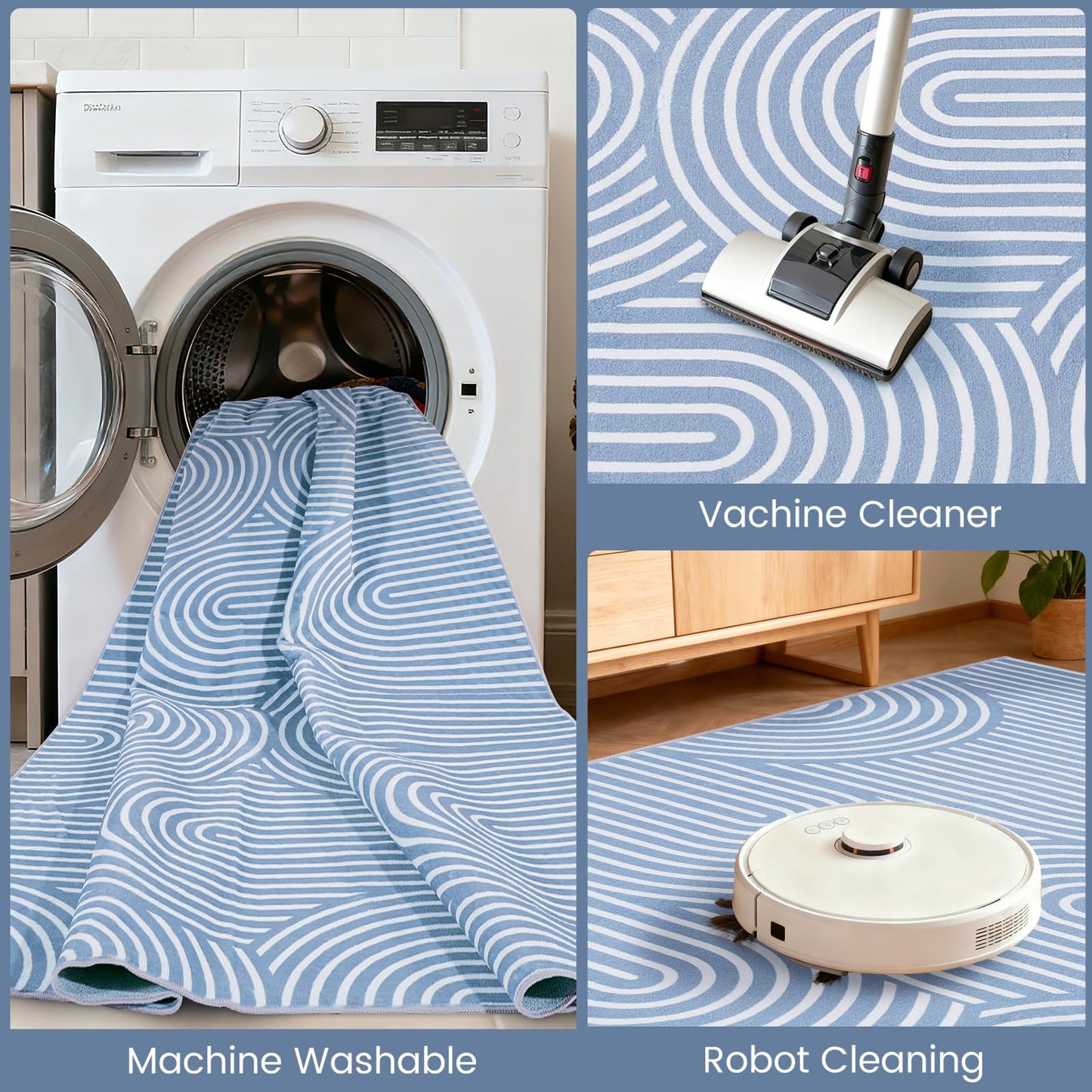 Area Rug 5x7 for Living Room, Washable Geometric Rug for Bedroom, Low Pile, Soft & Non-Slip Abstract Large Carpet for Classroom, ‎Dining Room, Office, Kids Playroom, Blue