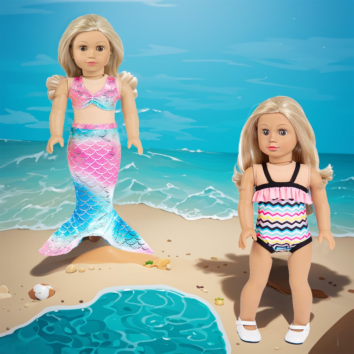 10 Sets 18 inch Doll Clothes and Accessories - Including Mermaid Costume, Stylish Casual Outfit, Swimwear Fit for 18 Inch Doll (No Doll)