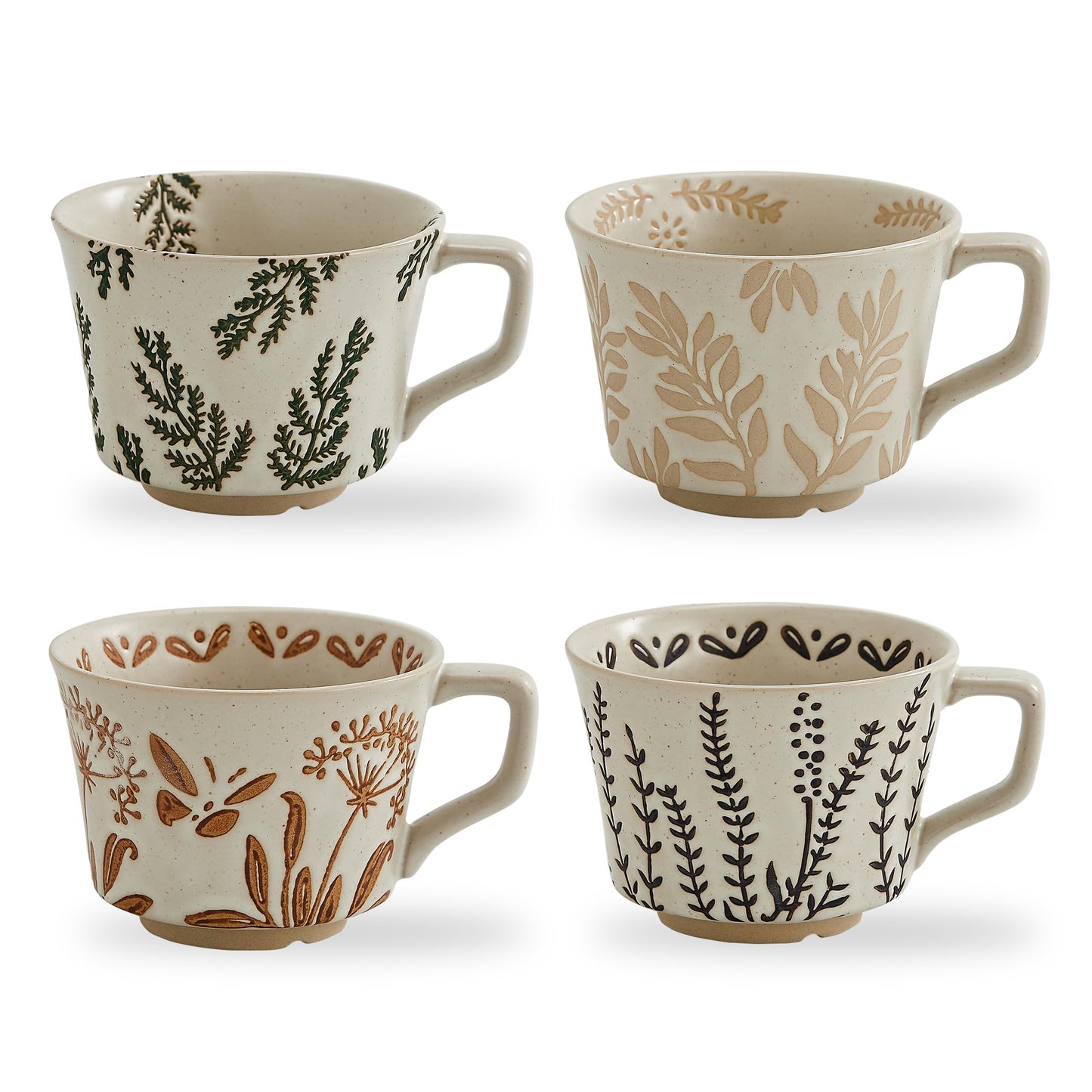 Swuut 12oz Vintage Ceramic Coffee Mug Set of 4 - Handmade Rustic Pottery Countryside Coffee Mugs with Handle,Fall Winter Latte,Espresso Cappuccino,Cocoa,Tea Cups, Dishwasher Microwave Safe(Plants)