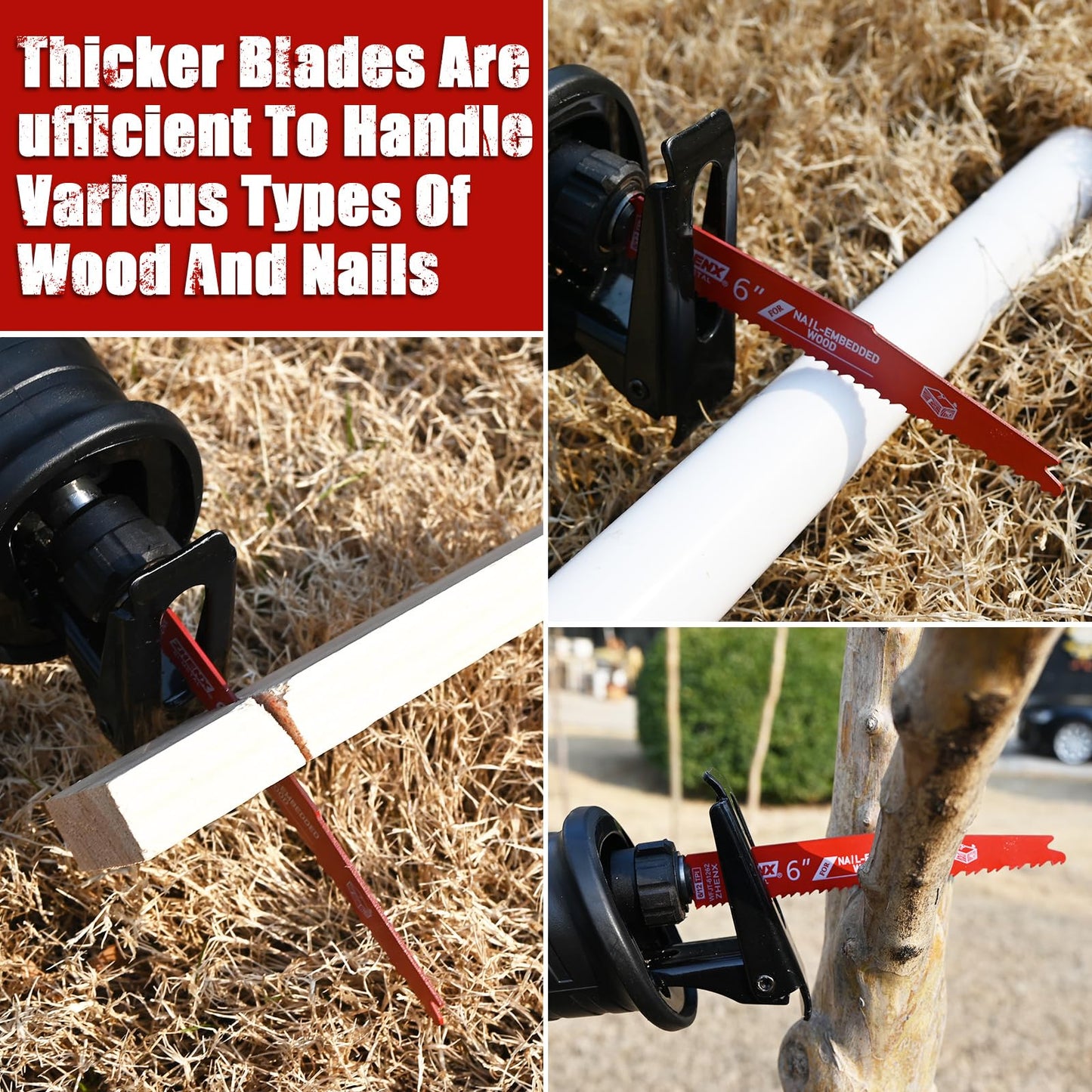 Bi-Metal Reciprocating Saw Blades for Nail-Embedded Wood,25 Pack 6/12tpi 6 Inch Saw Blade Wood with Nails Cutting, Organizer Case Included