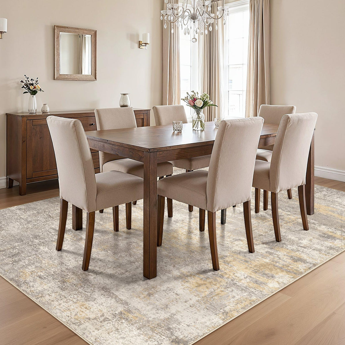 cotiled 5x7 Area Rug for Living Room Large Modern Neutral Abstract Rugs Washable Nonslip Backing Soft Carpet for Bedroom Dining Room Office Decor Grey/Brown