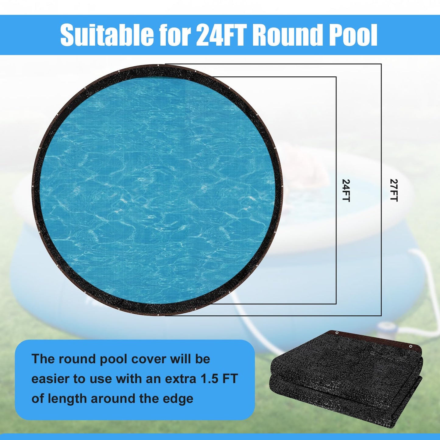 Pool Leaf Net Cover, Fine Mesh Leaf Netting Inground and Above Ground Pools, Pool Screen Cover Pond Net to Keep Leaves Out (for 24ft Round Pool)
