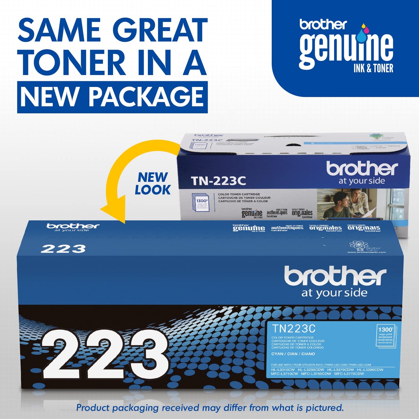 Brother original TN223C Standard Yield Cyan Toner Cartridge, original toner replacement cartridges, toner for Brother laser printers HL-L3210CW, HL-L3270CDW, MFC-L3710CW, MFC-L3750CDW, and more