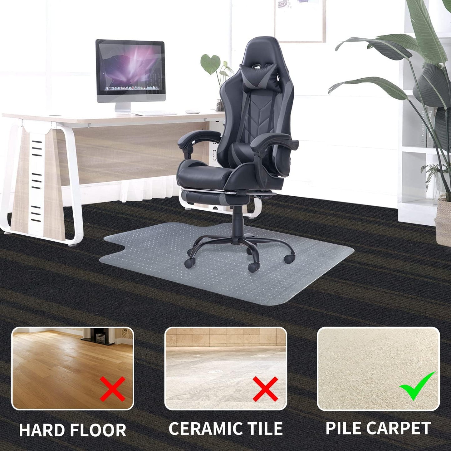 SHAREWIN Chair Mat for Carpeted Floor with Lip,47''×36'' PVC Carpet Protector for Low Pile Carpets Heavy Duty Effective Grip Anti-Slip,Won't Crack,Easy to Clean for Office and Home