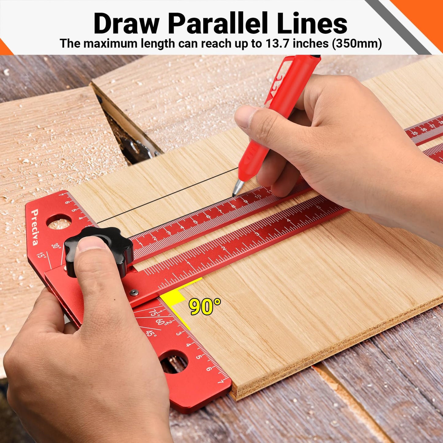 Preciva 13” Carpenter Square Ruler (1/16" Scale) - Foldable Aluminum Alloy T Square Ruler with Imperial and Metric Scales, Multi-Purpose Woodworking Square for Measure Angles, Position, Draw Lines