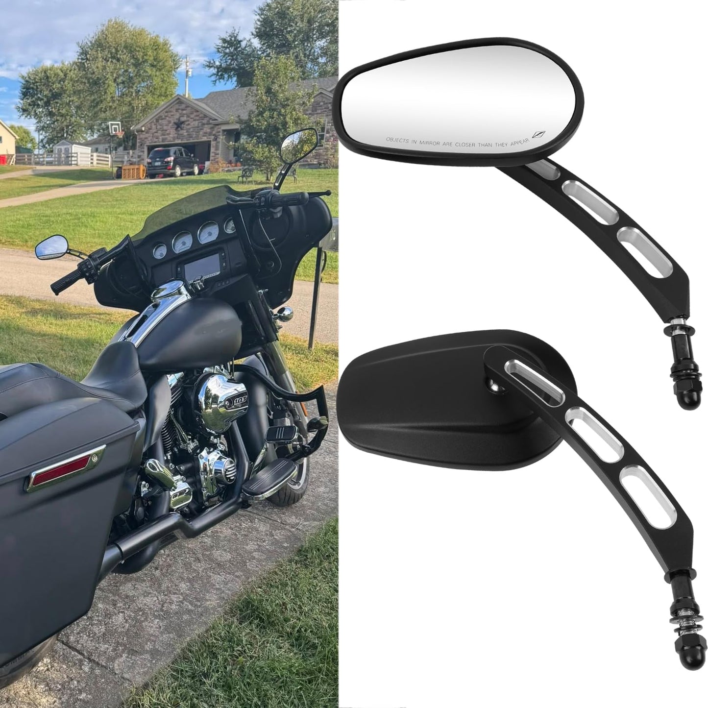 8mm Black Motorcycle Rearview Side Mirror Hollow styling for Harley Bobber Cruiser Custom MT