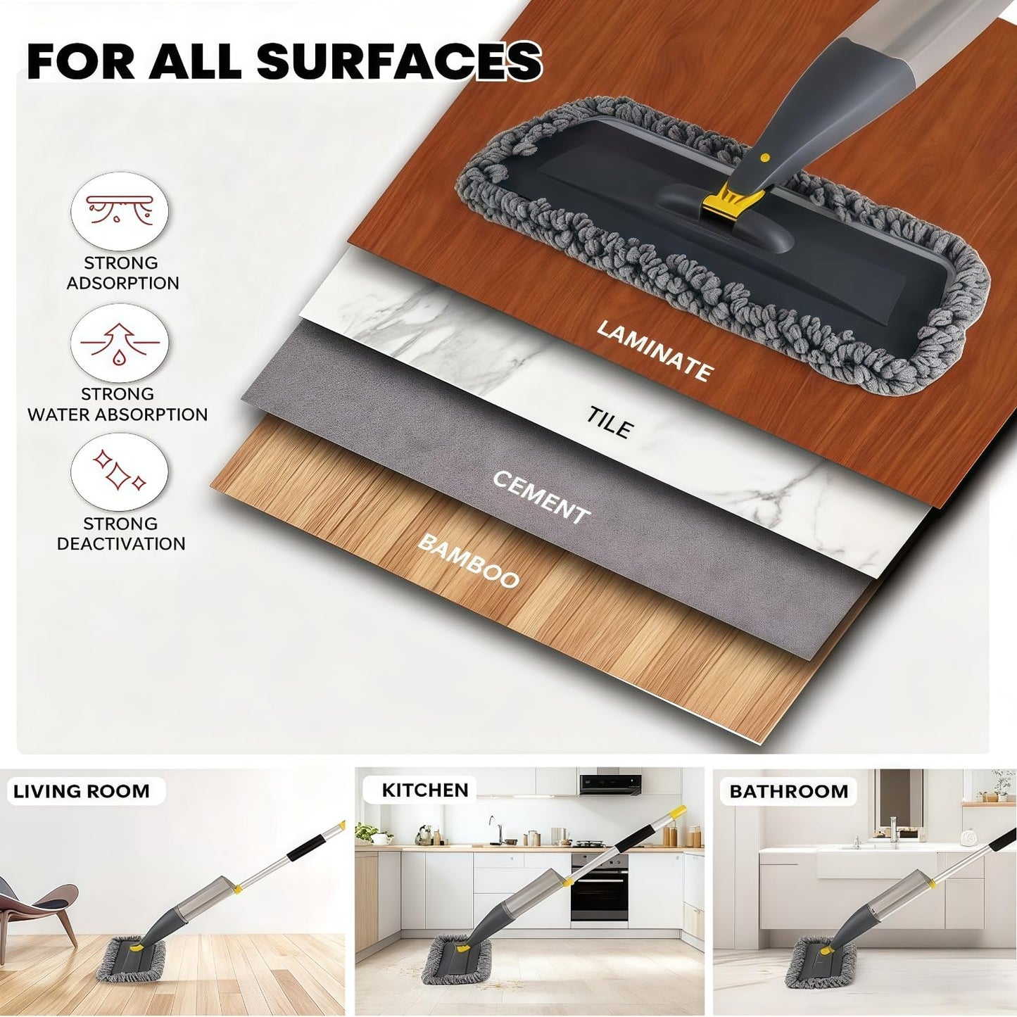 Qinsunny Washable Spray Mop for Floor Cleaning, Wet and Dry Microfiber Mop with 3 Reusable Pads & 800ml Refillable Bottle, Self-Cleaning Base for Hardwood, Laminate, Tile Floors