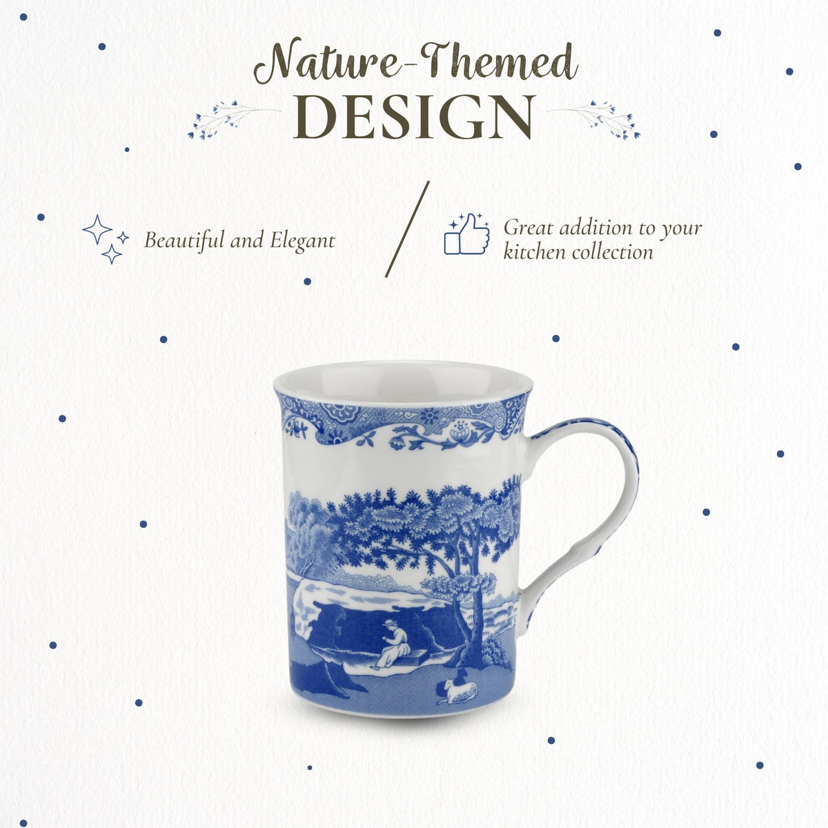 Spode Blue Italian Large Mugs | Set of 4 | 340ml / 12-Ounces | Cup for Coffee, Tea, and Other Beverages | Blue/White | Made of Porcelain | Dishwasher Safe