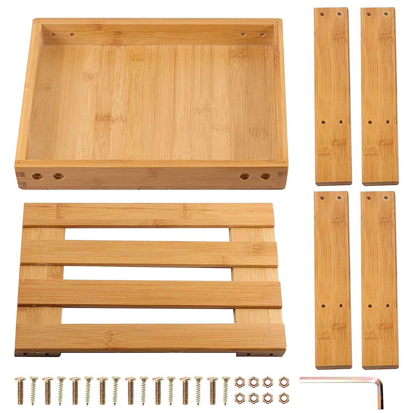 HOIGON 2 Pack 13 Inches Bamboo Step Stool with Storage Shelf, Wooden Foot Stool for Home Garden Bathroom, Heavy Duty Stepping Stool for Adults with Non-Slip Pads, Natural Bamboo, Tabouret Marche Pied