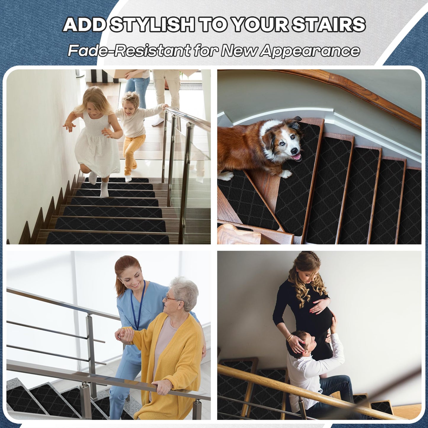 Stair Treads for Wooden Steps 8" X 30",Self Adhesive Stair Treads for Stair treads Non Slip Indoor,Reusable Carpet Stair Treads fit Non Slip Stair treads for Children Elderly and Pets 15 Pack
