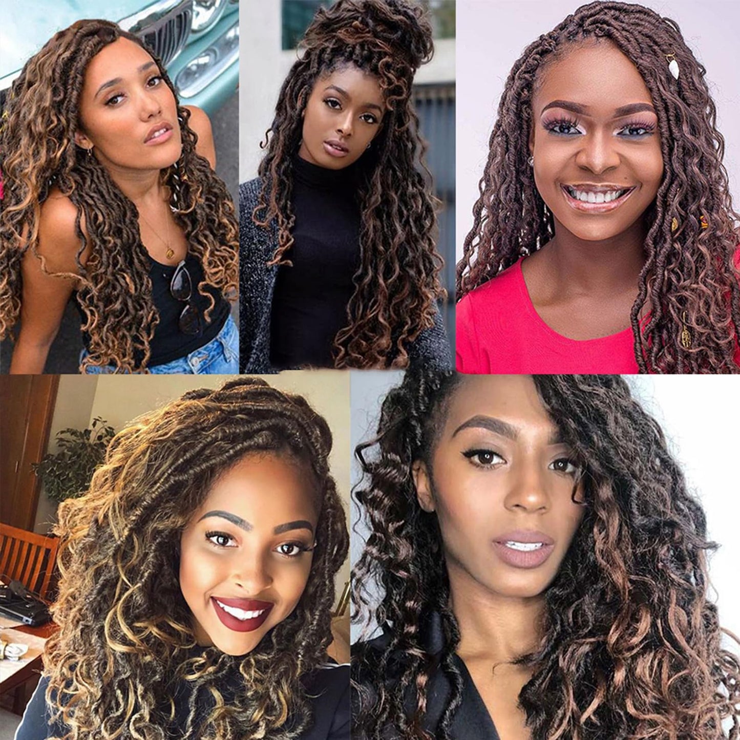 EFFGOCO Goddess Faux Locs Crochet Hair 18 Inch Ombre Blonde 7 Packs Crochet Boho Box Braids with Curls 16 Strands/Pack Prelooped Soft Locs Crochet Braids Hair Extensions (18Inch, T27/613)