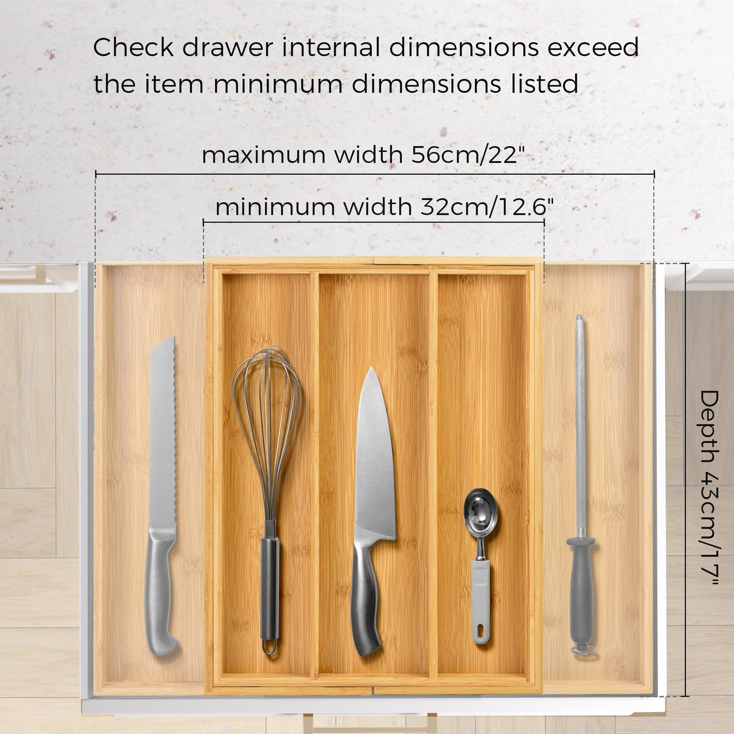 Utoplike Bamboo Expandable Kitchen Drawer Organizer, Adjustable Utensil Holder and Cutlery Tray, Drawer Divider For Silverware, Flatware, Knives In Kitchen, Bedroom, Living Room