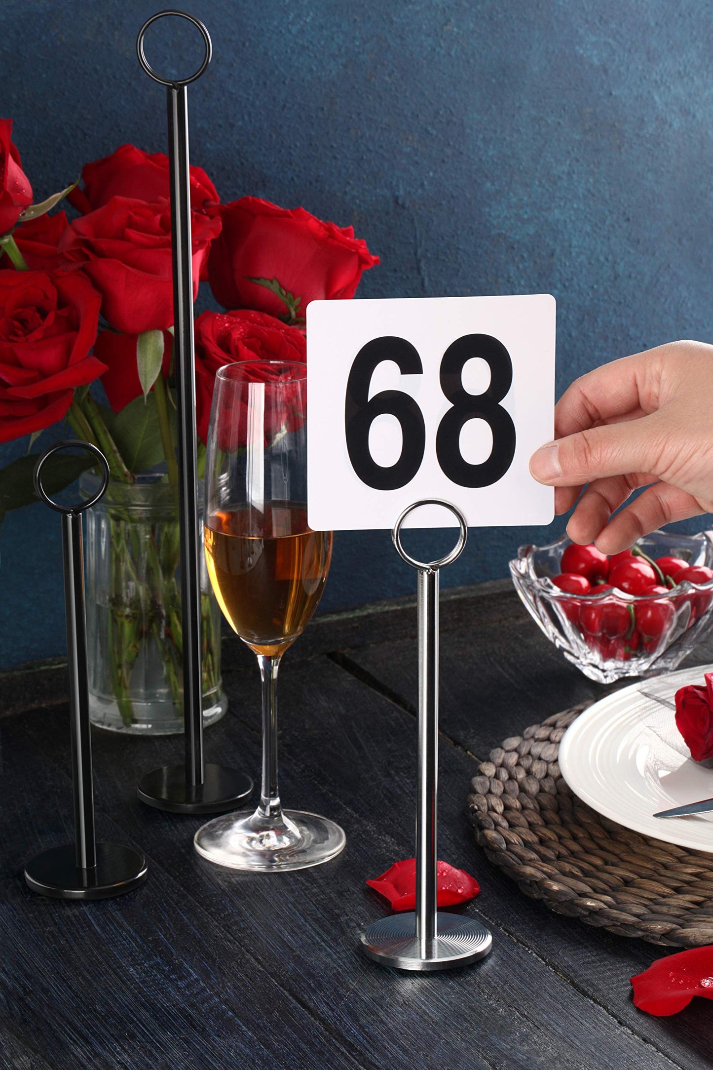New Star Foodservice 27723 Ring-Clip Table Number Holder/Number Stand/Place Card Holder, 15-Inch, Set of 12, Black Finish