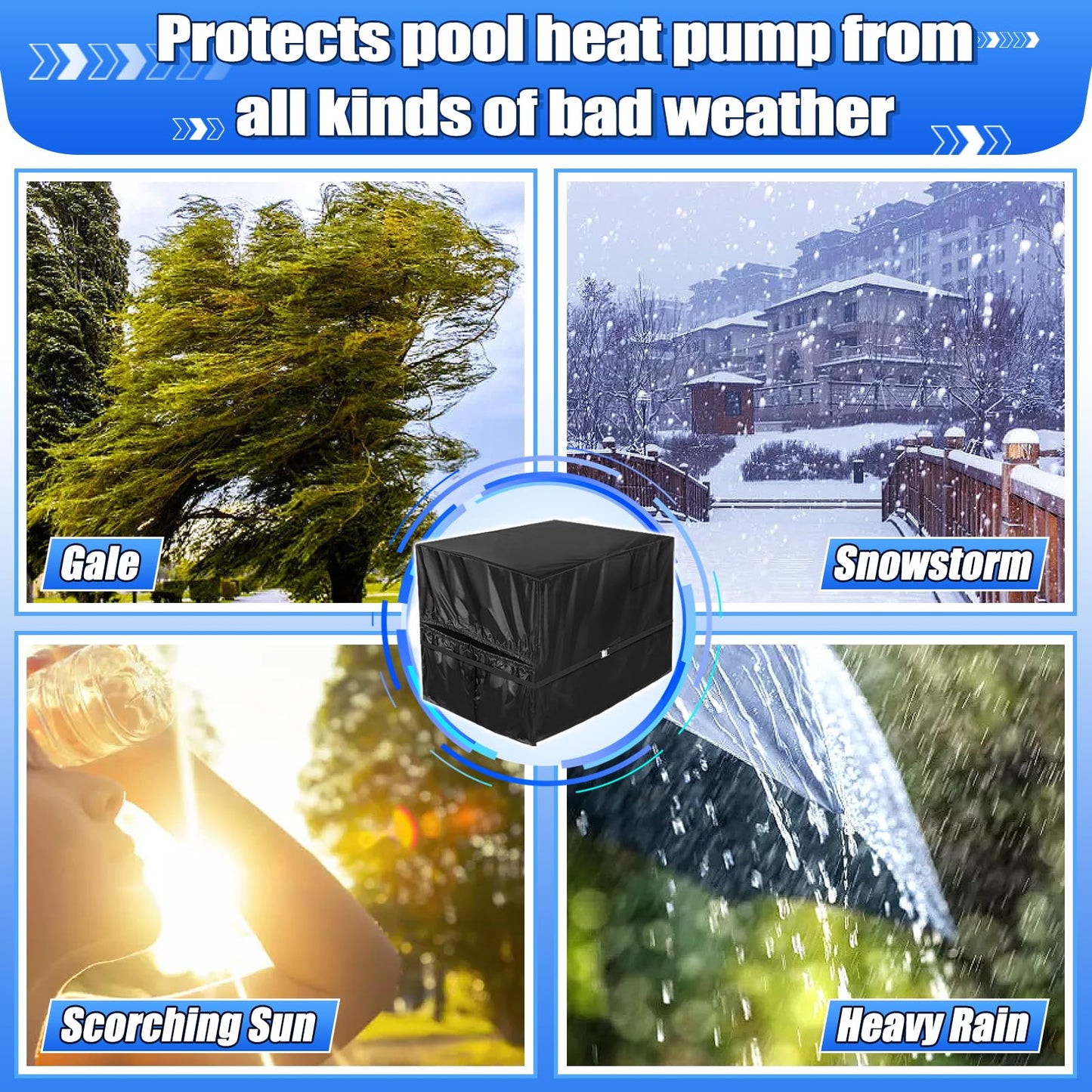 PAMASE Pool Heater Cover - 41.3" L*35.4" W*31.5" H Pool Pump Cover for Winter, PVC Coated 420D Heavy Duty Antifreeze Equipment Shade fits Hayward, Insulation Rainproof Snowproof