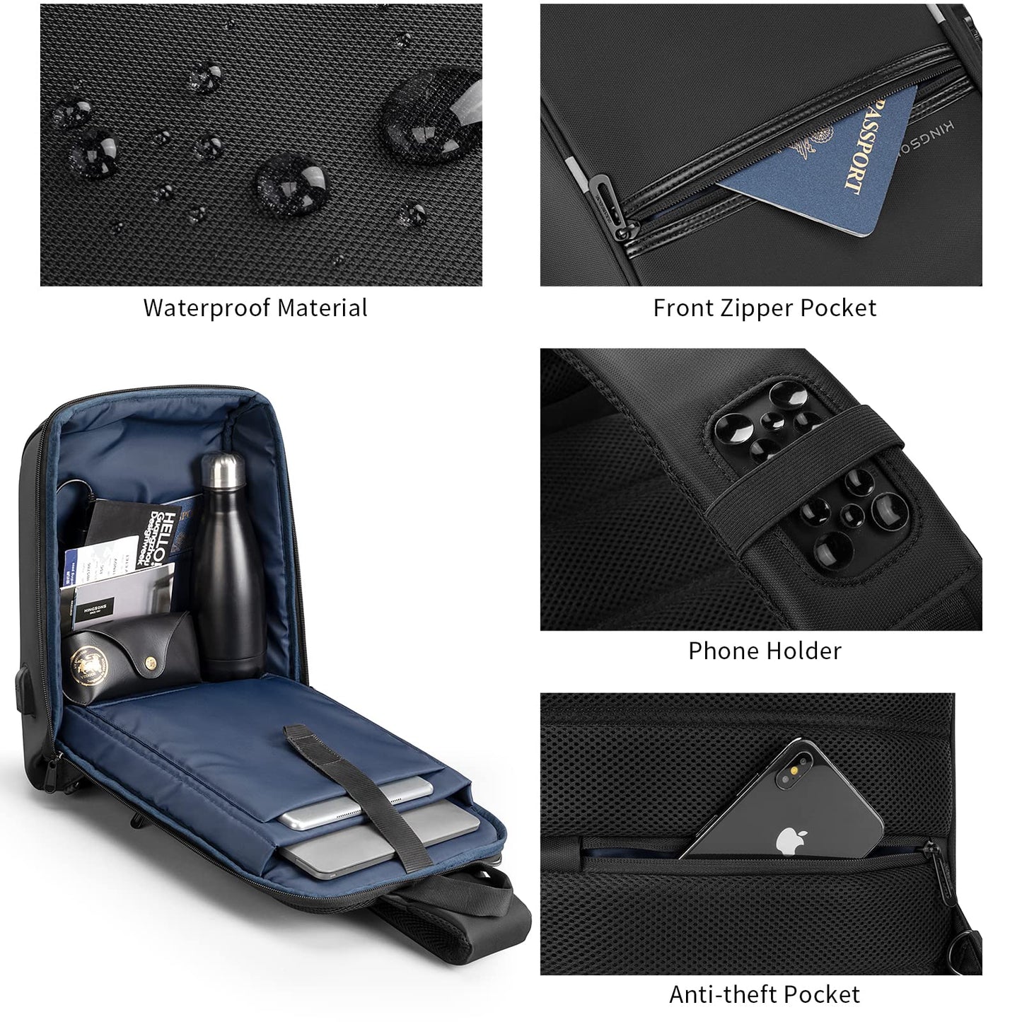 Laptop Sling Backpack,Slim Anti Theft Single Shoulder 13-Inch Laptop Backpack Waterproof Coss-body Sling Bag with USB Charging Port