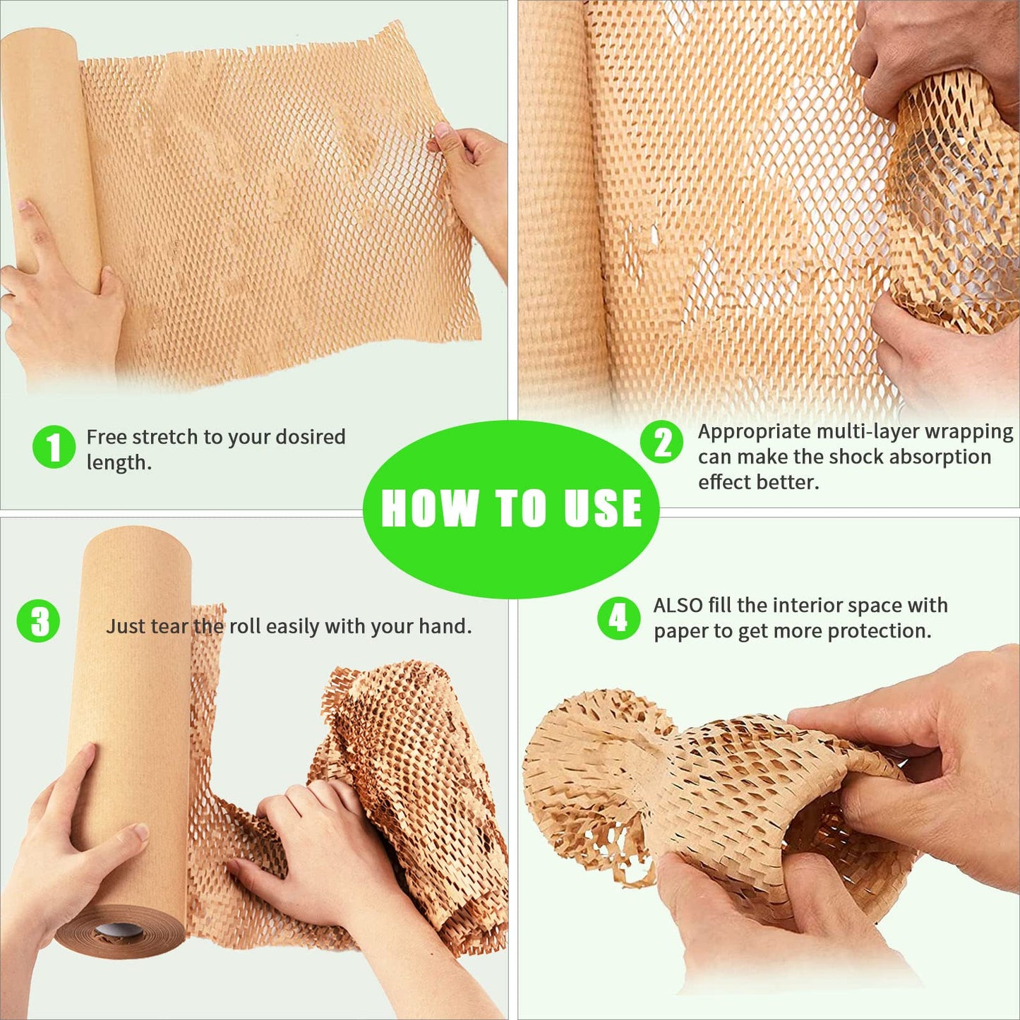 Honeycomb Packing Paper, MINHAO 15"x400' Eco Friendly Packing Paper for Moving Recyclable Honeycomb Paper Moving Supplies Bubble Wrapping Protective Roll, With 36 Fragile Sticker Labels