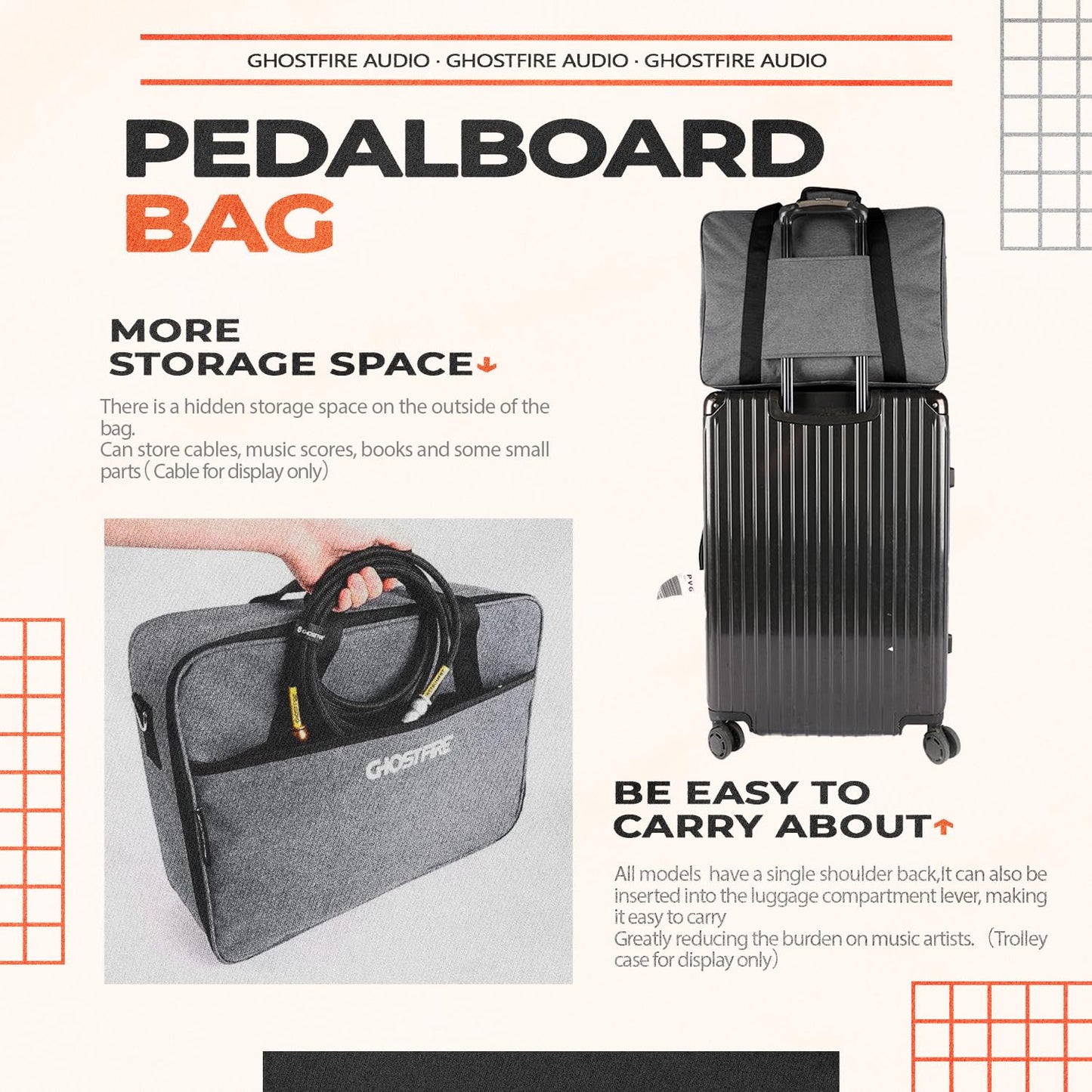 GHOSTFIRE Ghost Fire Guitar Pedal Board Bag Effect Pedalboard Bag Accessory Storage Bag Carry Case 14.9x6.3x3.9in