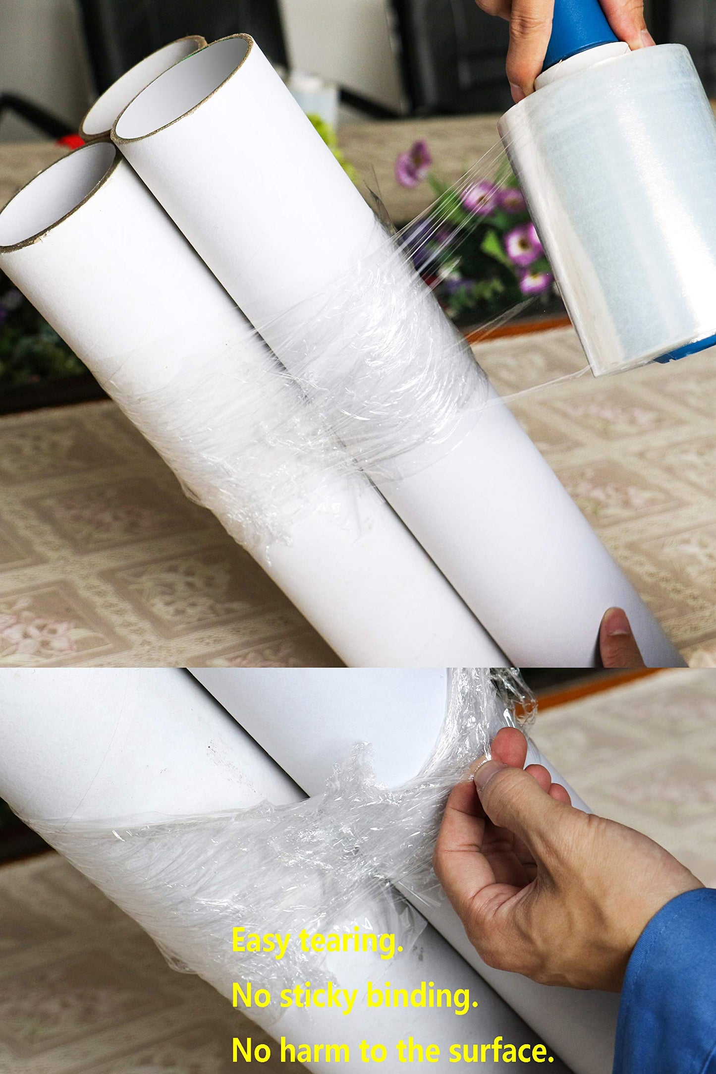 BOMEI PACK Stretch Wrap Film Roll, Plastic Shrink Wrap 5 inch x 1000 ft, 4 Packs with 1 Plastic Handle
