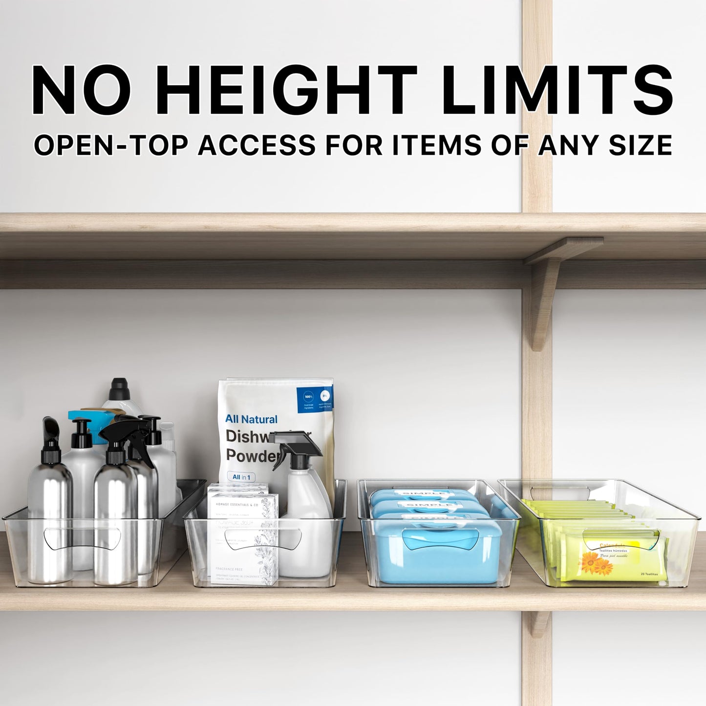 Simple Houseware Clear Storage Plastic Bin Organizer for Kitchen, 15" x 8.4" x 3.75", XL Size, Set of 4
