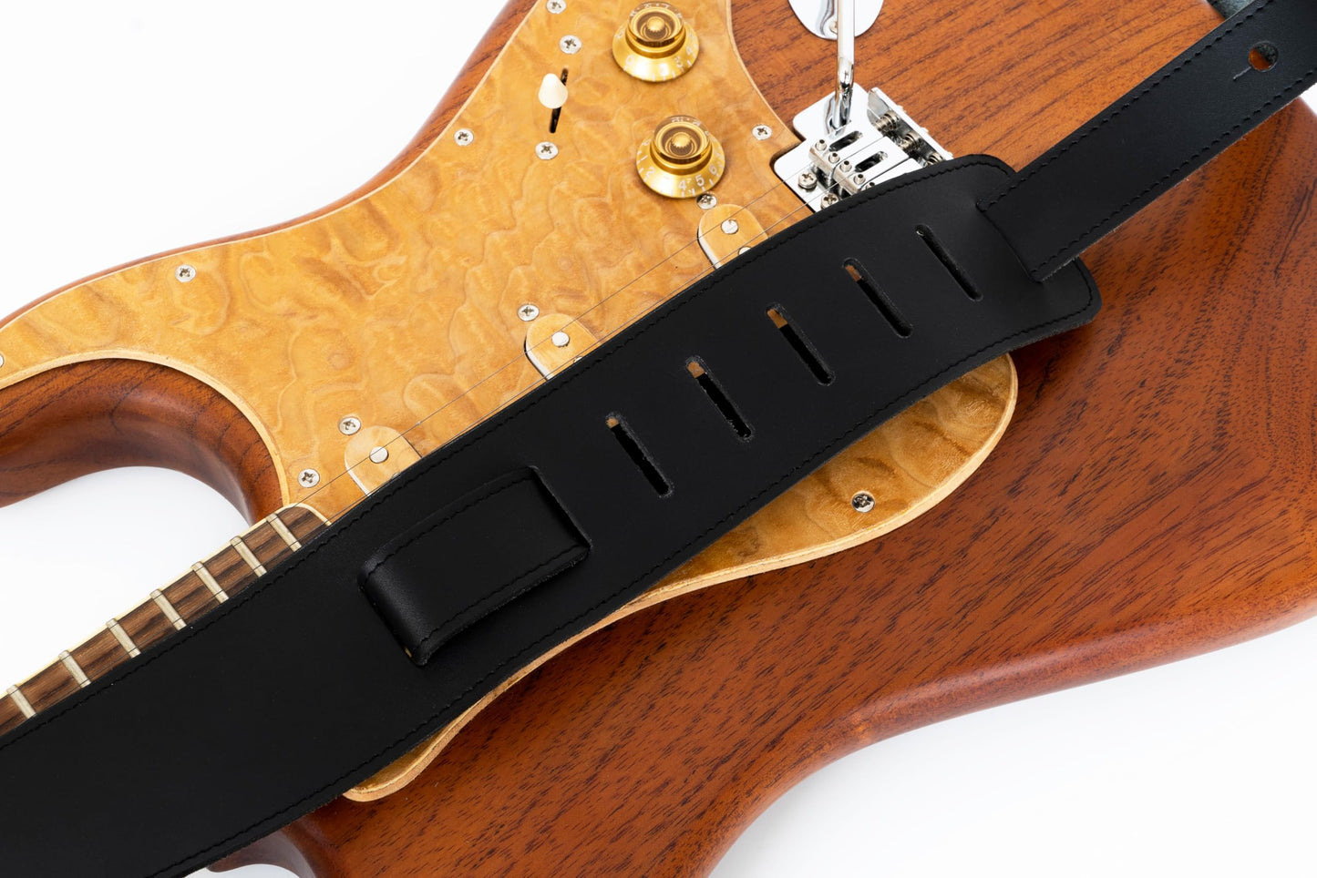 GUITAR STRAP Classsic Natural leather Adjustable length for Acoustic, Electric, Bass Guitars. Gift for Guitar Player. Release shoulder and neck tension (Black)