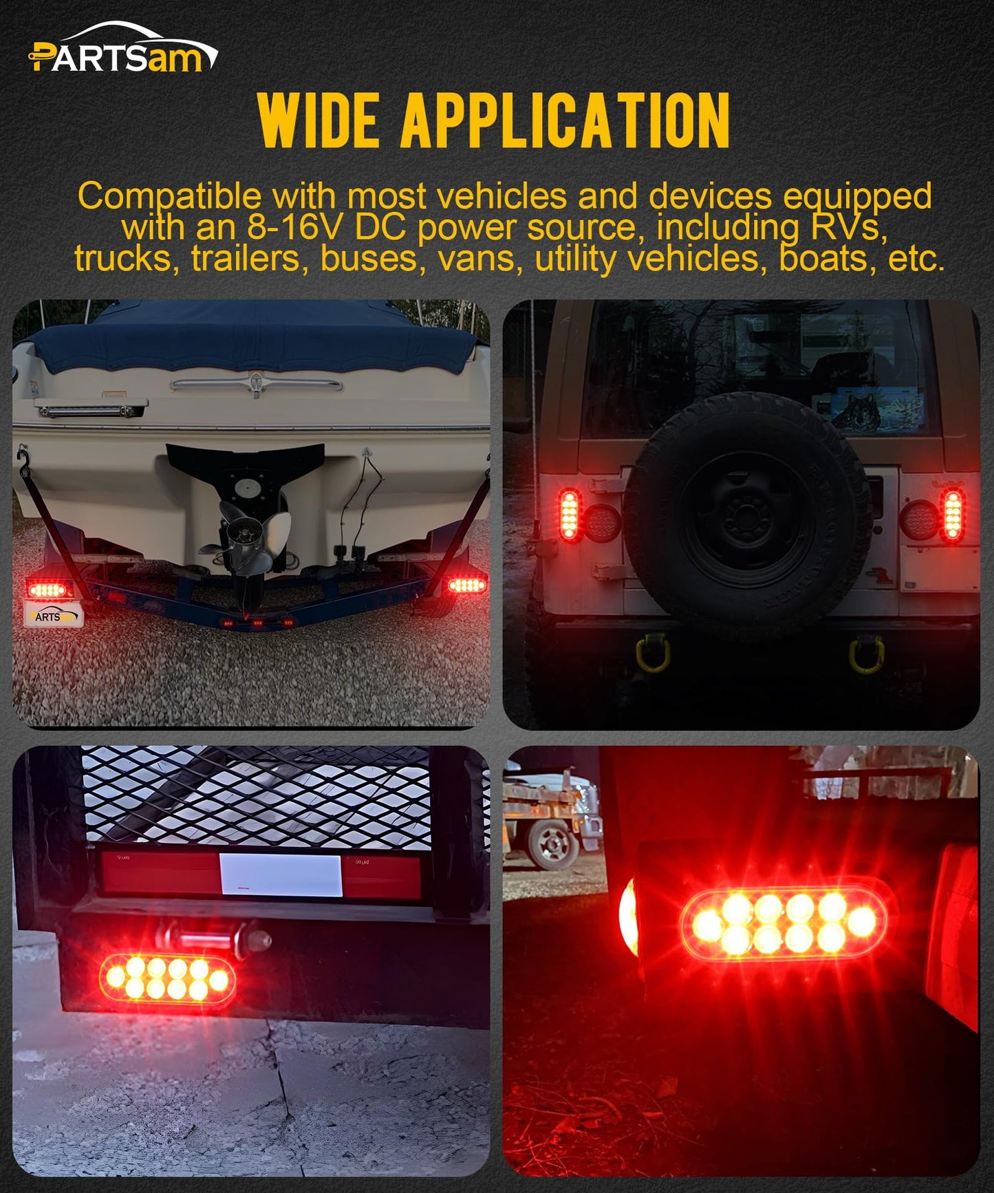 Partsam 2Pcs 6 Inch Oval Red Led Trailer Tail Lights 10 Diodes Clear Lens Stop Brake Turn Lights Grommet and Pigtails Waterproof 12V Sealed for RV Trucks, 6 Oval led Tail Lights Clear