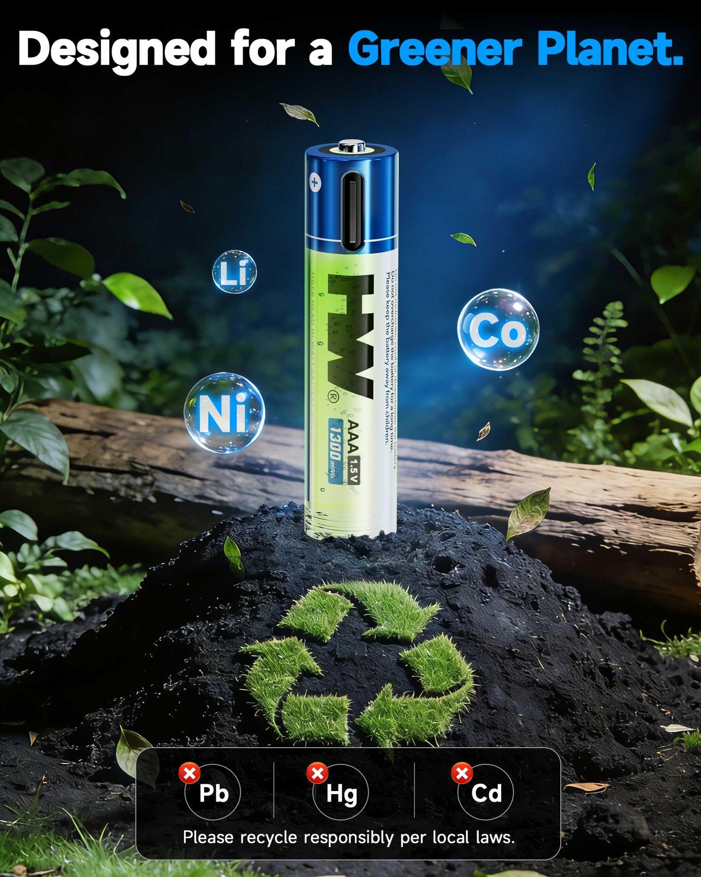 HW Rechargeable Lithium Batteries AAA, [8 Packs, 1300mWh] 1.5V Triple A Battery 1.5h Fast Charging with USB C Port, Pile aaa Over 1000 Cycles for Wireless Mice & Keyboards and Home Healthcare Devices.