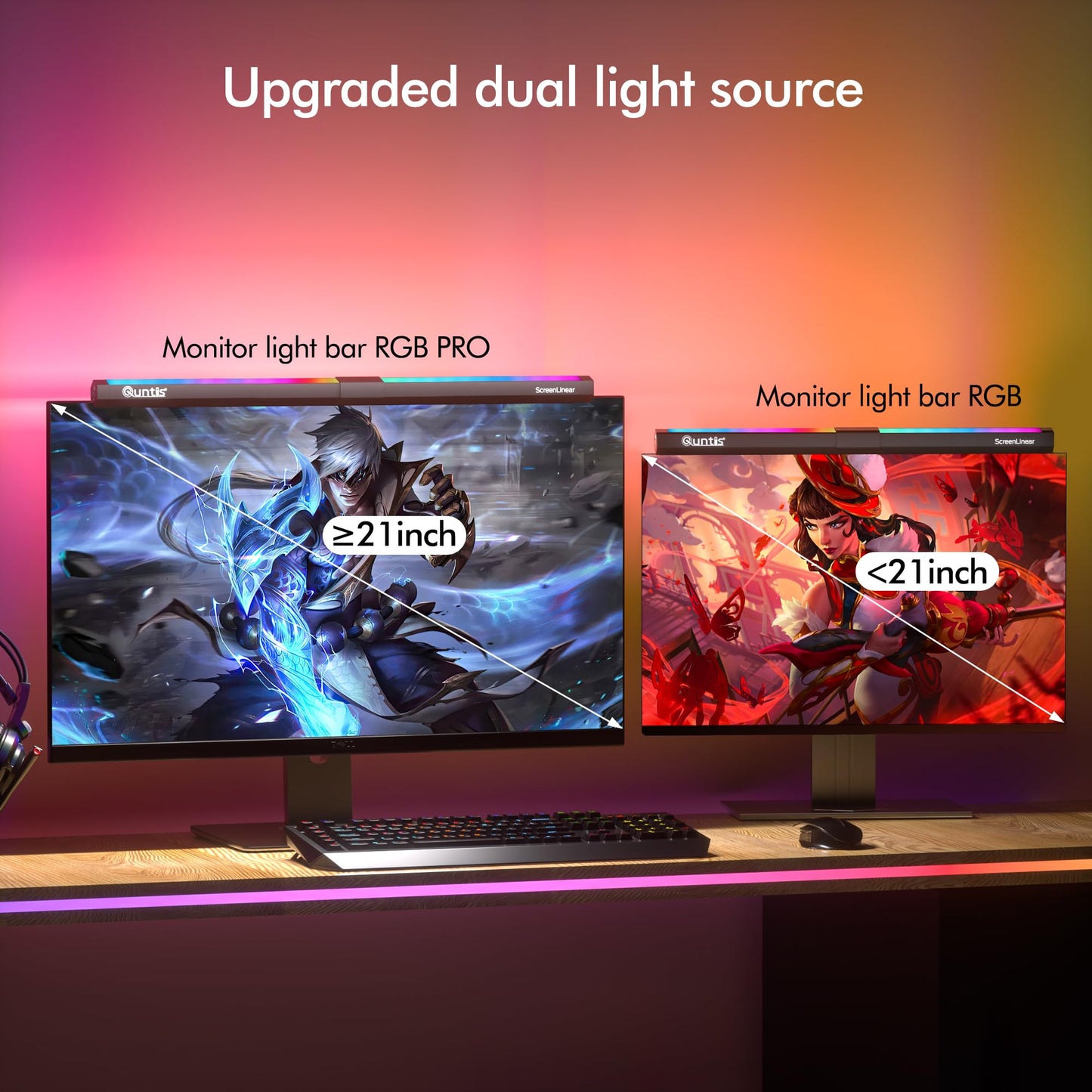Quntis RGB PRO Monitor Light Bar 20'', USB-Powered Longer RGB Backlight, Screen Gaming Light Bar with Touch Control, Dimmable No Screen Glare Computer Desk Lamp, e-Reading Lamp for Task Home Office
