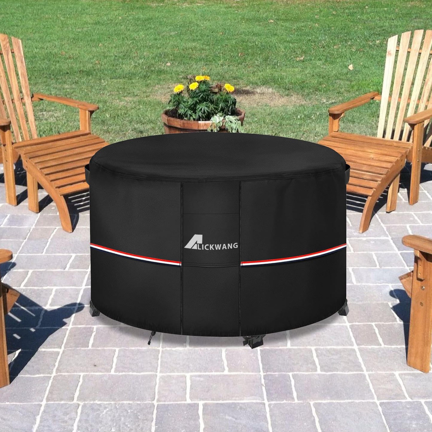 Alickwang Fire Pit Cover Round 36 Inch Waterproof,Outdoor Heavy Duty Durable 600D Tear-Resistant Fire Pit Table Cover,Patio Round Firepit Cover 36" D x 24" H, Black