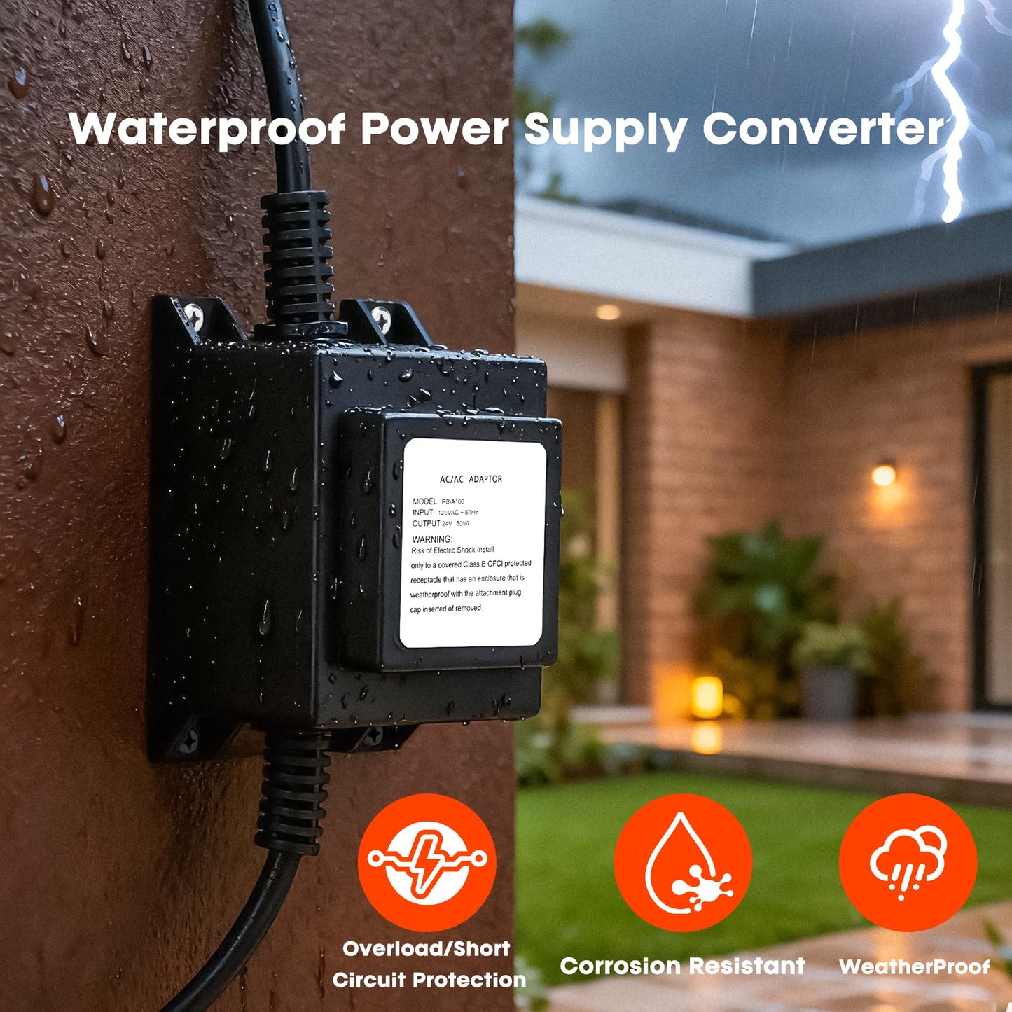 only fire Outdoor Landscape Transformer 110/120V to AC 24V/2.5A, 60-Watt Waterproof Power Supply Converter for LED Landscape Lighting, Grills, Spotlight, Pathway Light，Swimming Pool Light, Water Pump