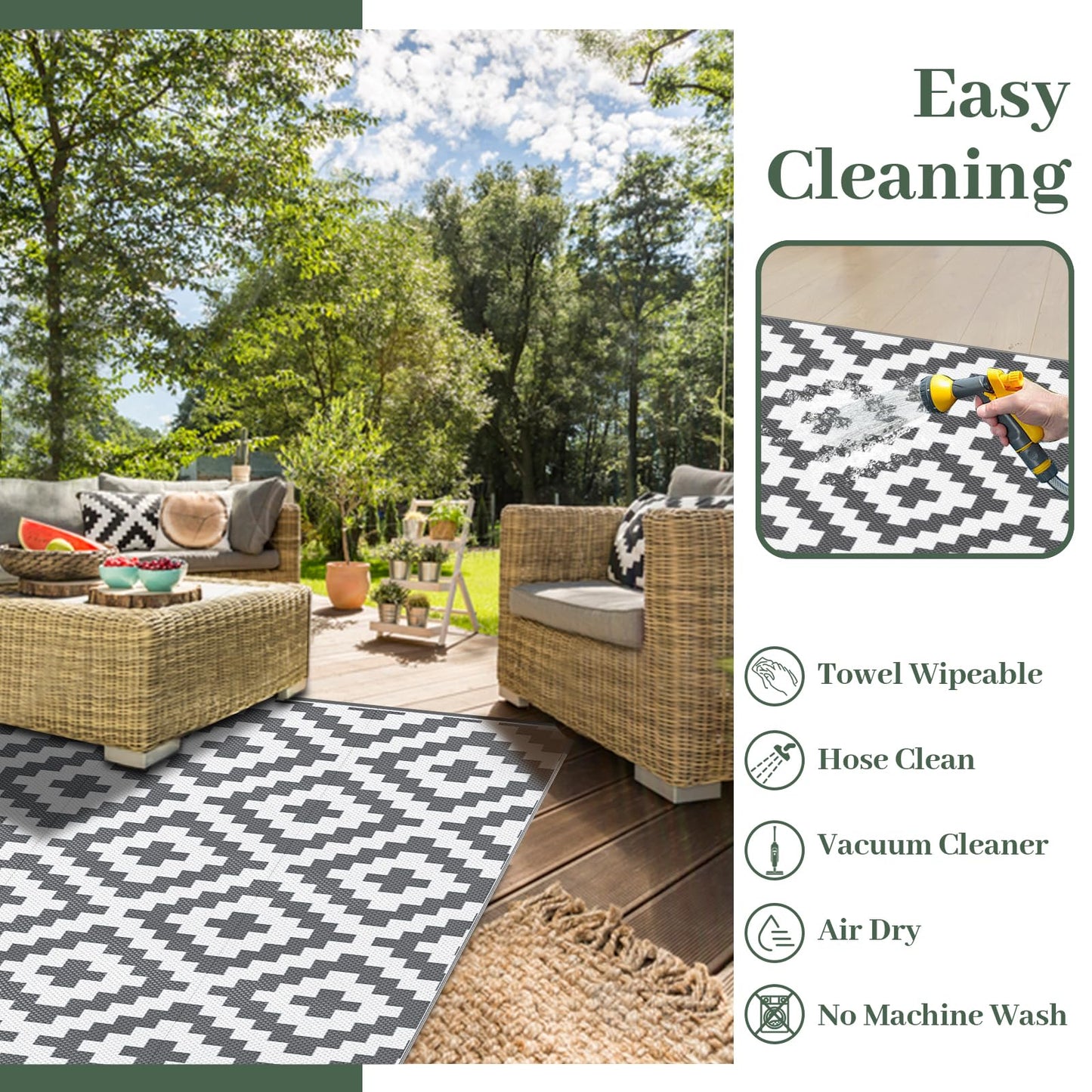 Mokani Reversible Outdoor Rug 5x8ft Waterproof, Geometric Anti-Slip Plastic Straw Outdoor Carpet Mat, UV Resistant Patio Rugs Tapis Exterieur for Garden, RV, Deck, Camping, Picnic