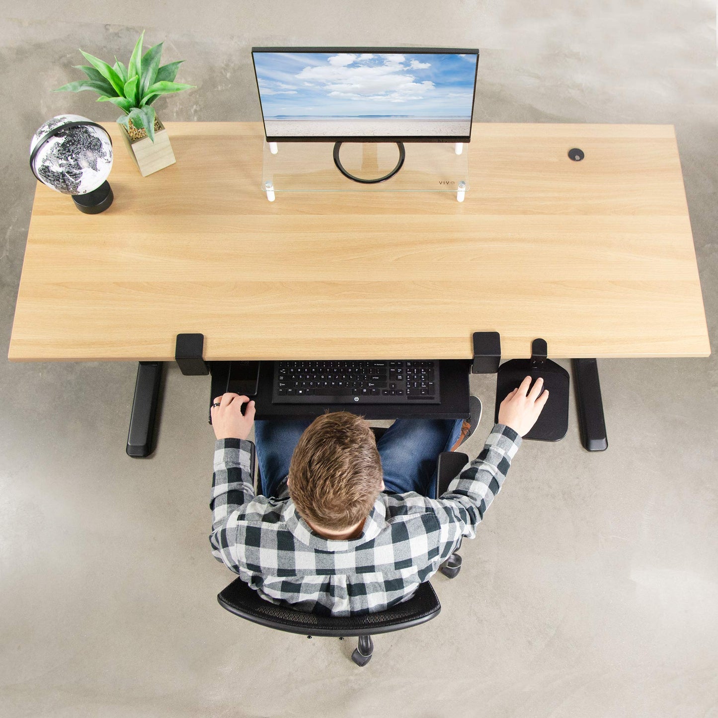 VIVO Clamp-on Mouse Pad Holder Platform, Adjustable Under Desk 360° Rotating Tray Rest Extension Attachment, up to 2 inch Desktops, Black, MOUNT-MS01A