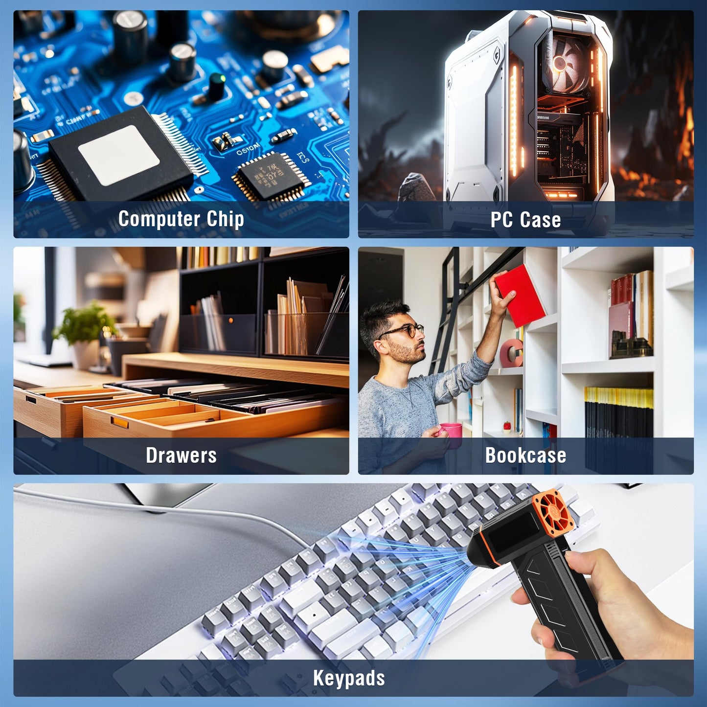 CCV Compressed Air Duster - 130000RPM Electric Air Duster for Cleaning Keyboard&PC 3 Gears Adjustable Rechargeable Cordless Jet Dry Blower Air Blower for Car and Home