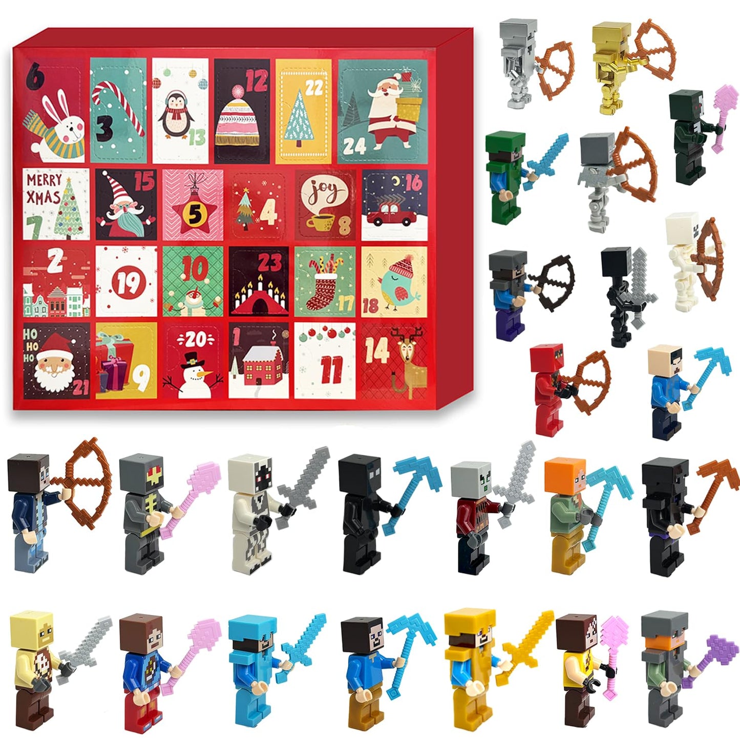 Advent Calendar 2025 - Toy Building Blocks Kit Cartoon Game Set Boys Advent Calendar Surprise Christmas Gift 24 Days Christmas Countdown Calendar