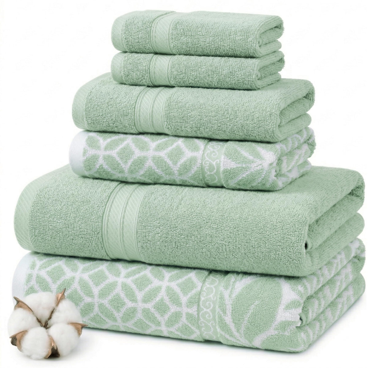 Modern Threads Trefoil Filigree 6-Piece Reversible Yarn Dyed Jacquard Towel Set - Bath Towels, Hand Towels, & Washcloths - Super Absorbent & Quick Dry - 100% Combed Cotton