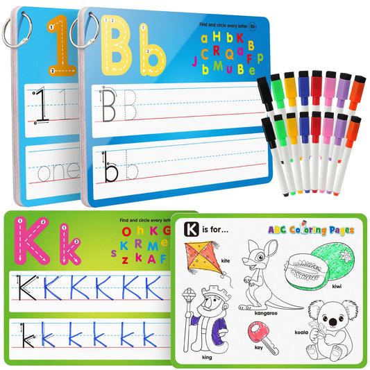 Coogam Handwriting Drawing Practice Cards, 36pcs Alphabet Number Painting Coloring with Pens, Double Sided Write and Wipe Tracing Flashcards, Educational Montessori Toy Gift for 3 4 5 Year Old Kids