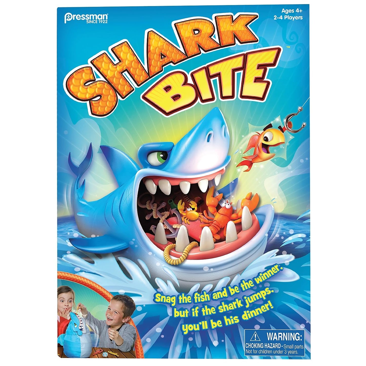 Pressman Shark Bite - Roll the Die and Fish for Colorful Sea Creatures Before the Shark Bites Game!, 5'' - Trilingual