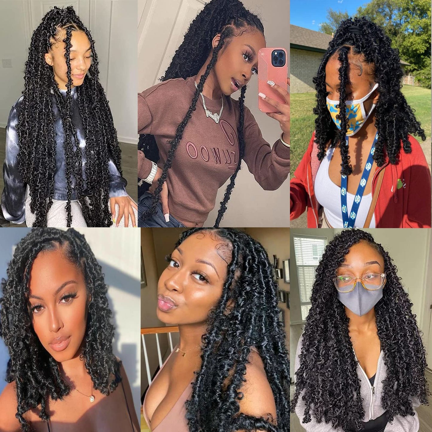 Xtrend 12 Inch 6 Packs Butterfly Locs Crochet Hair Black Messy Distressed Faux Locs Crochet Braids Pre Looped Soft Locs Hair for Black Women #1B