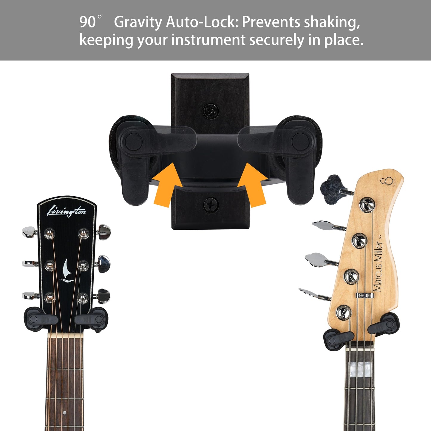 Sondery Guitar Wall Mount Hanger, Auto Lock and Adjustable Hook Holder for Acoustic and Electric Guitar, Ukulele, Bass, Banjo and Mandolin