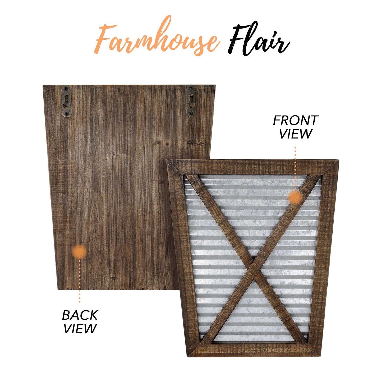 Autumn Alley Large Rustic Farmhouse Wall Planter Set of 2, Farmhouse Decor Wall Hangings for Hanging Planter Indoor, Galvanized Wall Planter, Corrugated Metal, Wooden, Brown - Flowers Not Included