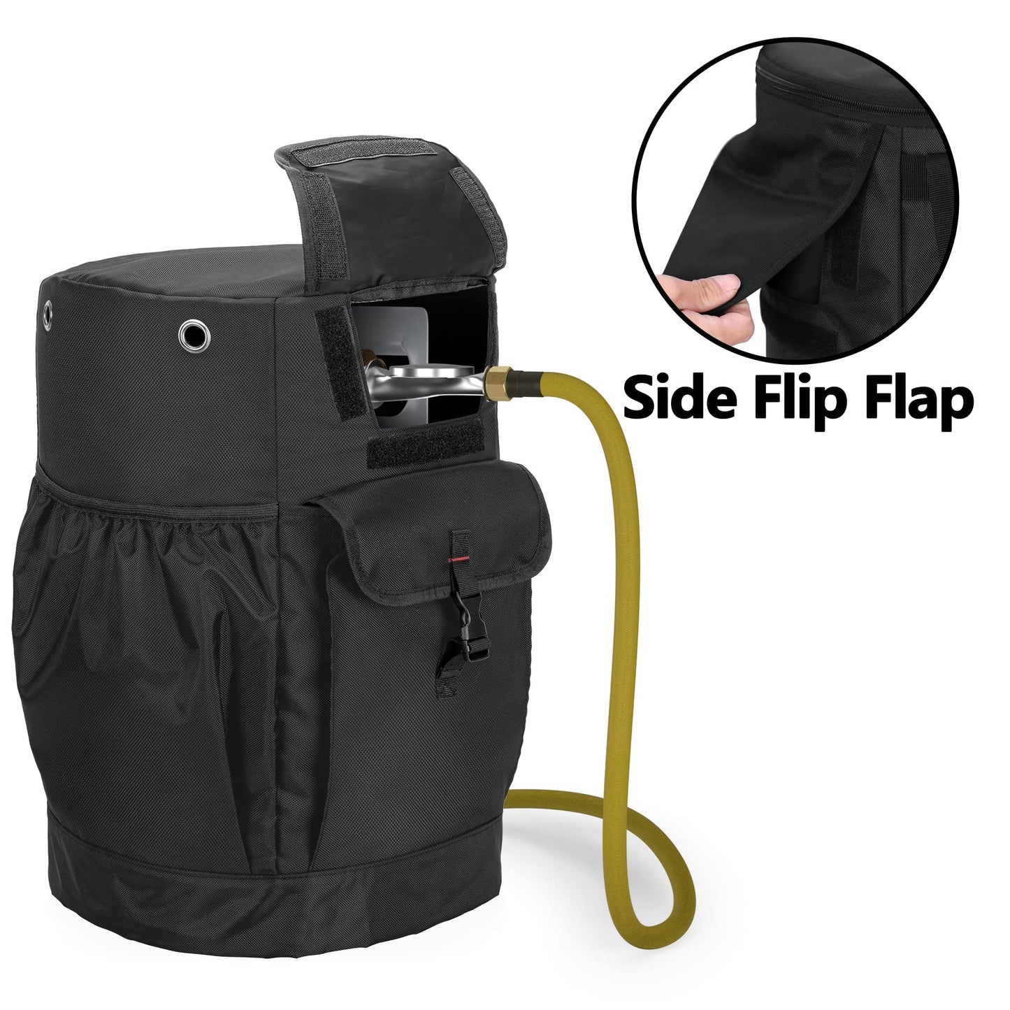 SAMDEW Outdoor 20 lb Propane Tank Cover with Tabletop Feature and 2 Pockets, Grill Gas Tank Cover for 20 lb Propane Tank Cylinder, Water-Resistant, Traveling & Camping, Black, Bag Only