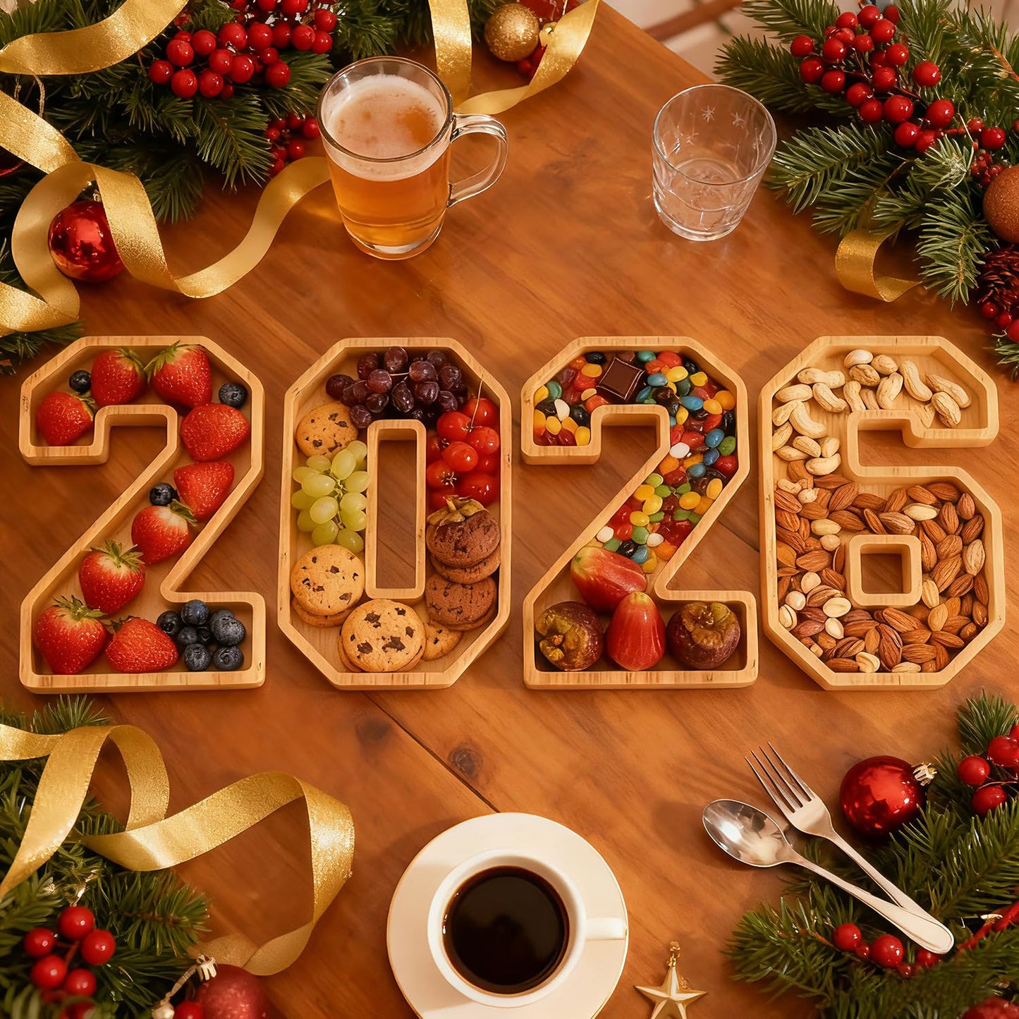 4PCS Wooden Graduation Decorations Fillable Number Charcuterie Board - 2026 Graduation Decorations - Centerpieces Serving Tray for Tables for Kindergarten High School College Party Supplies