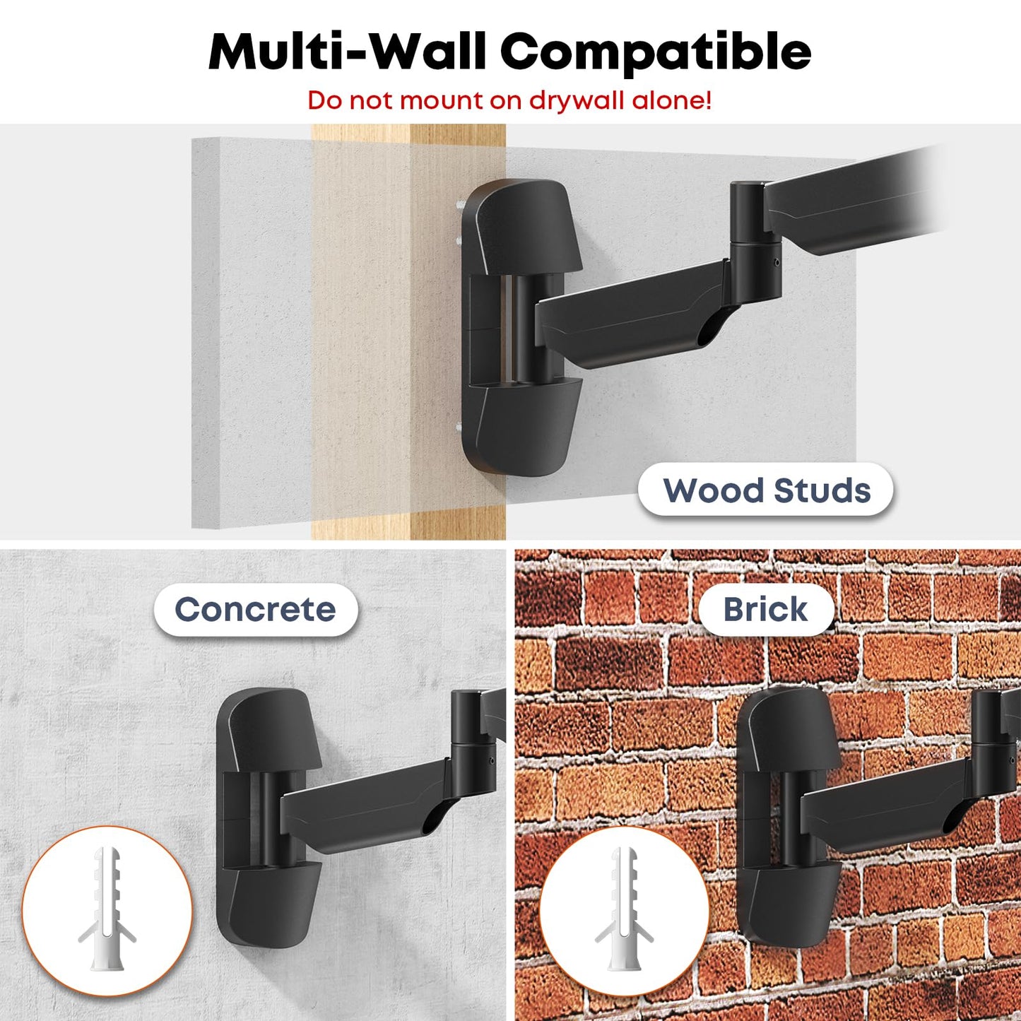 Monitor Wall Mount for 17 to 32 inch Computer Screen, Extra Long Single Wall Mount Monitor Arm, Full Motion Vesa Wall Bracket, VESA 75/100mm, Hold up to 19.8lbs, Black