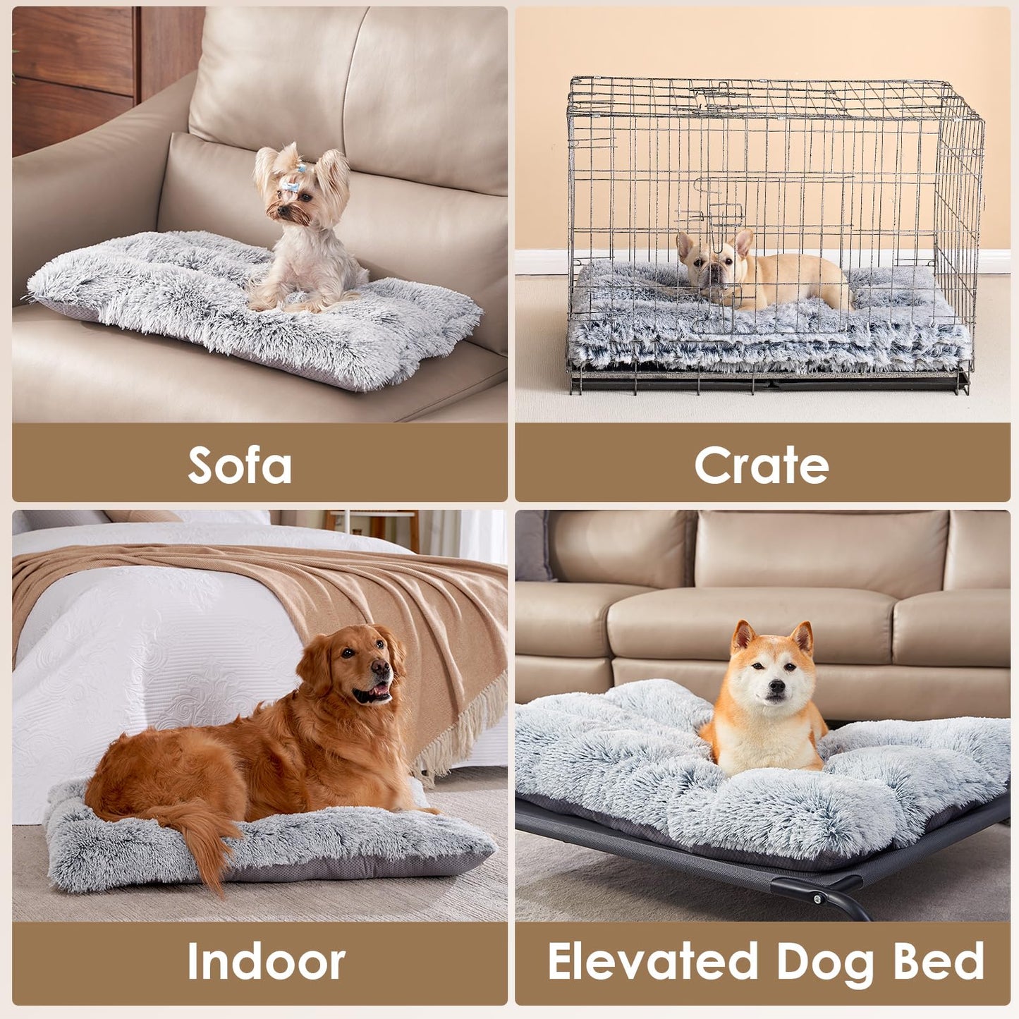 EHEYCIGA Calming Dog Crate Bed XL Extra Large, Washable Anti Anxiety Dog Pet Bed, Fluffy Dog Pillow Mat with Anti-Slip Bottom, Grey, 41.3"x27.5"x3.5"