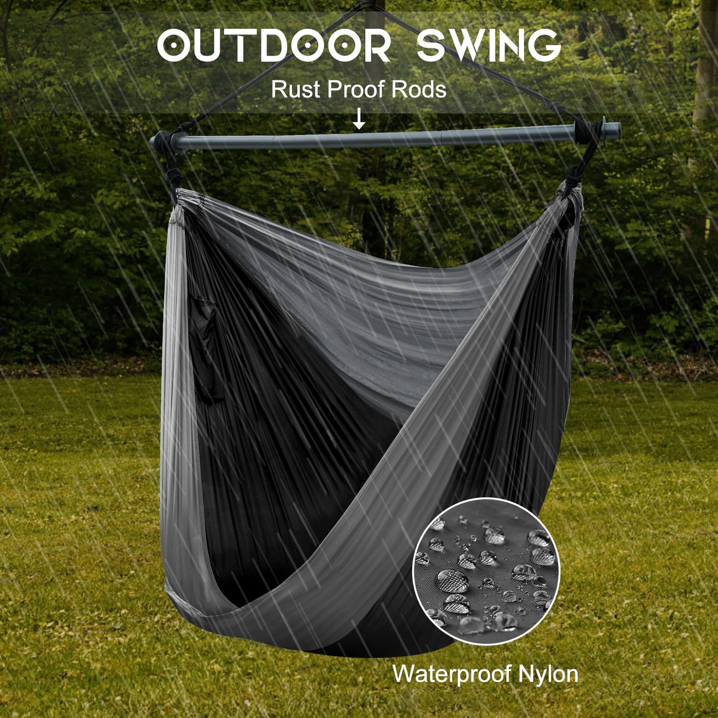 Hammock Chair Swing Chair, Hanging Chair for Outdoor Indoor, Large Lightweight Swing Chair for Adults, Portable Hammock Chair for Camping (Black, Gray)
