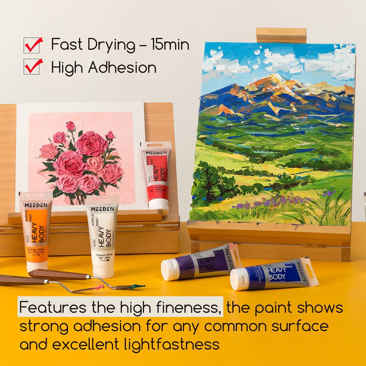 MEEDEN Heavy Body Acrylic Paint - Basic Satin Finish 24 x 60ml (2 oz) Color Paint Set for Adults - Rich Pigment Art Craft Paints for Canvas Rock Wood