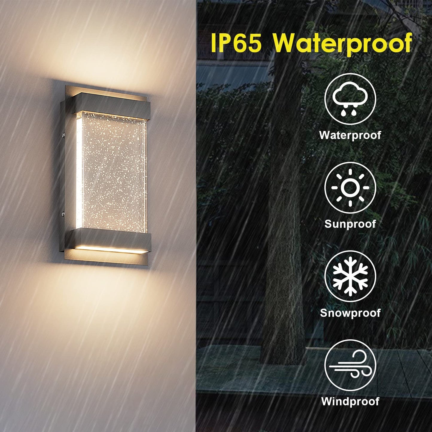 Led Modern Wall Sconce with Crystal Bubble Glass 3000K Outdoor LED Porch Light Indoor Outdoor Sconce Wall Lighting Black Wall Mount Light Fixture - Black
