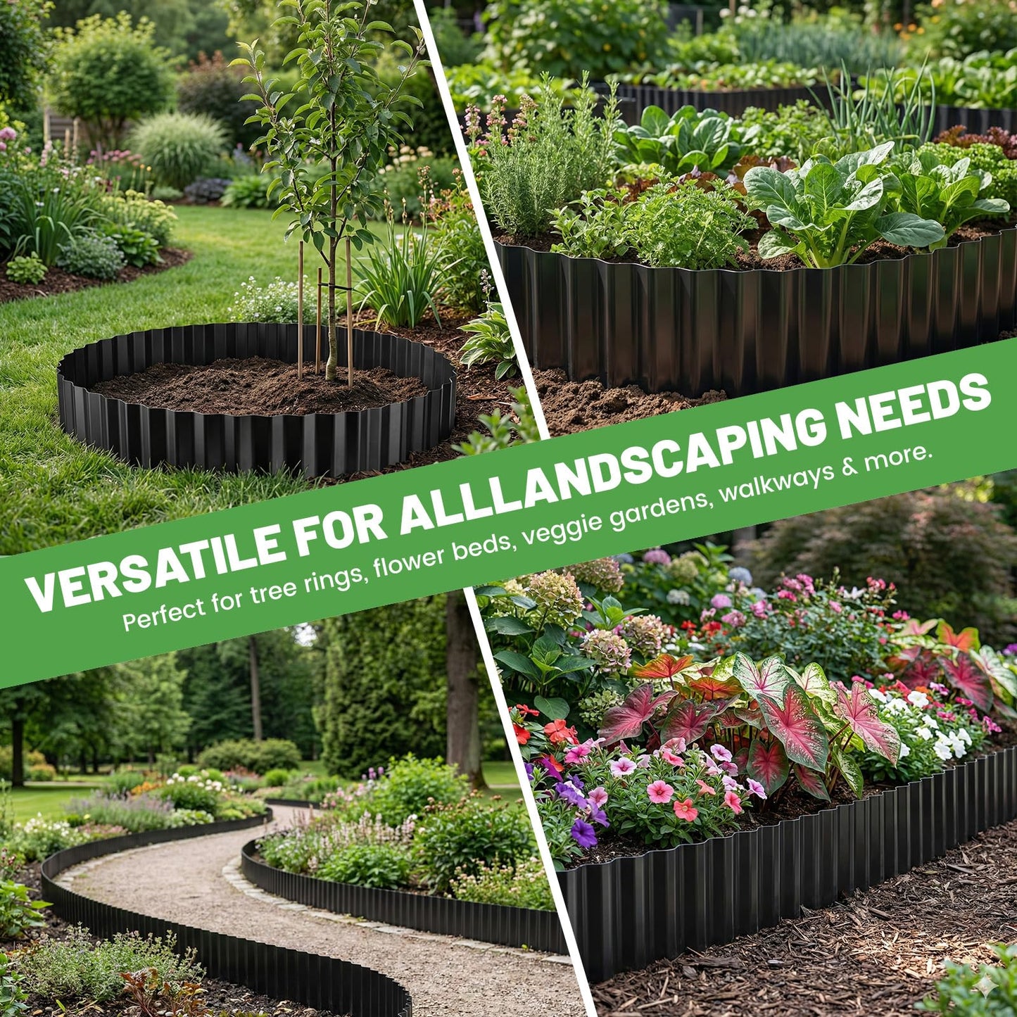 20FT Garden Corrugated Metal Landscape Edging-10'' H Bendable Sturdy Landscape Lawn Edging -Garden Metal Edging Border for Raised Flower Bed Tree Surrounds-Black. (10inch*20FT)