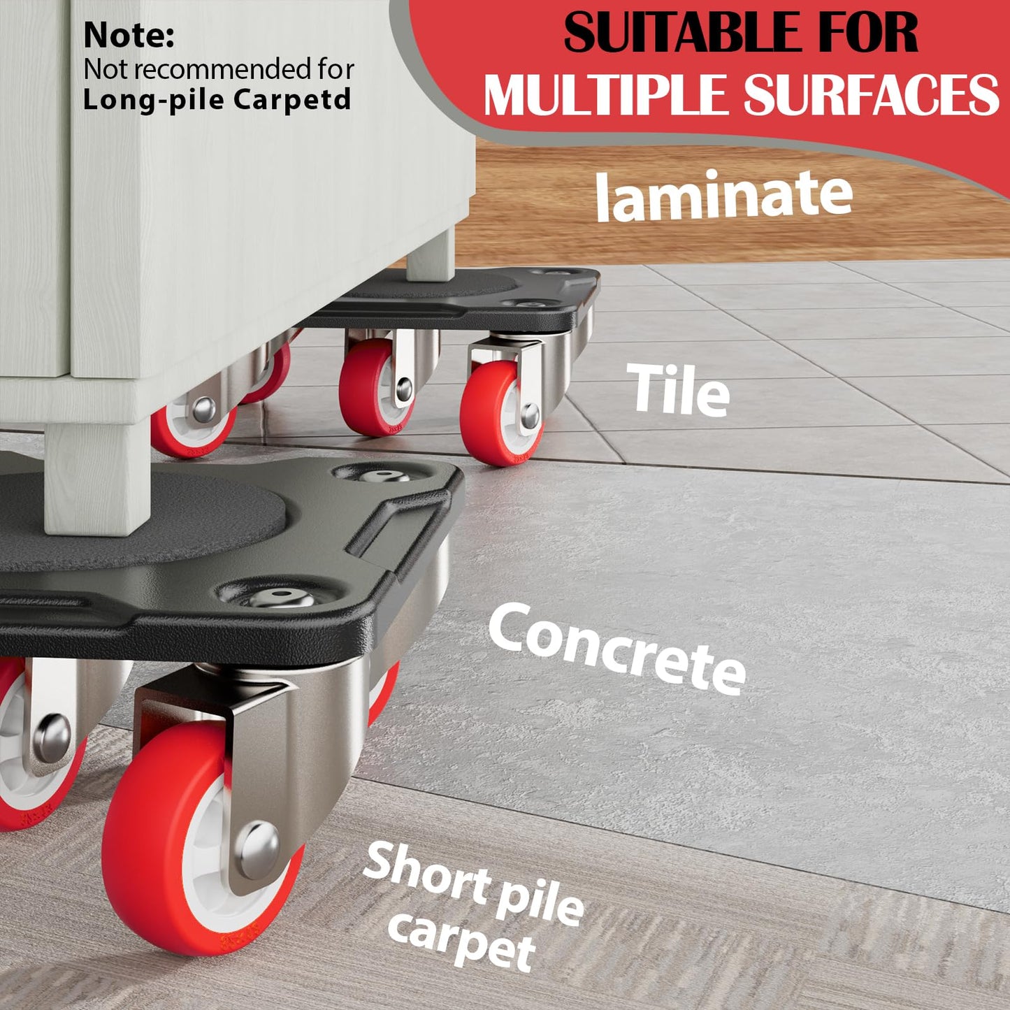 ONEON Heavy Duty Furniture Movers with Wheels Dolly with Auxiliary Lifter, All-New Upgraded Carbon Steel Panels & 360°-Wheeled Casters, Supports up to 1100 lbs (M)